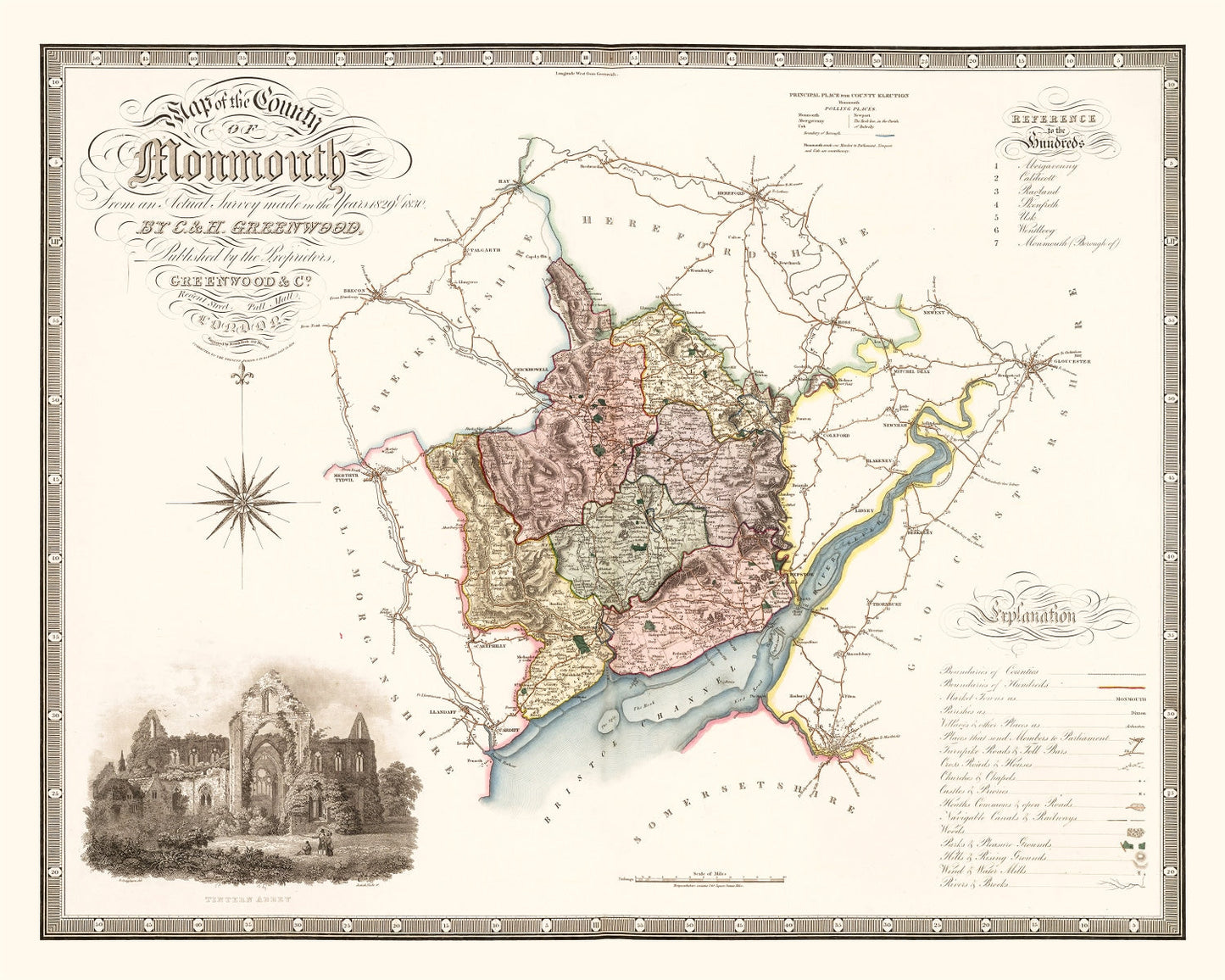 Vintage Map of Monmouth England, 1831