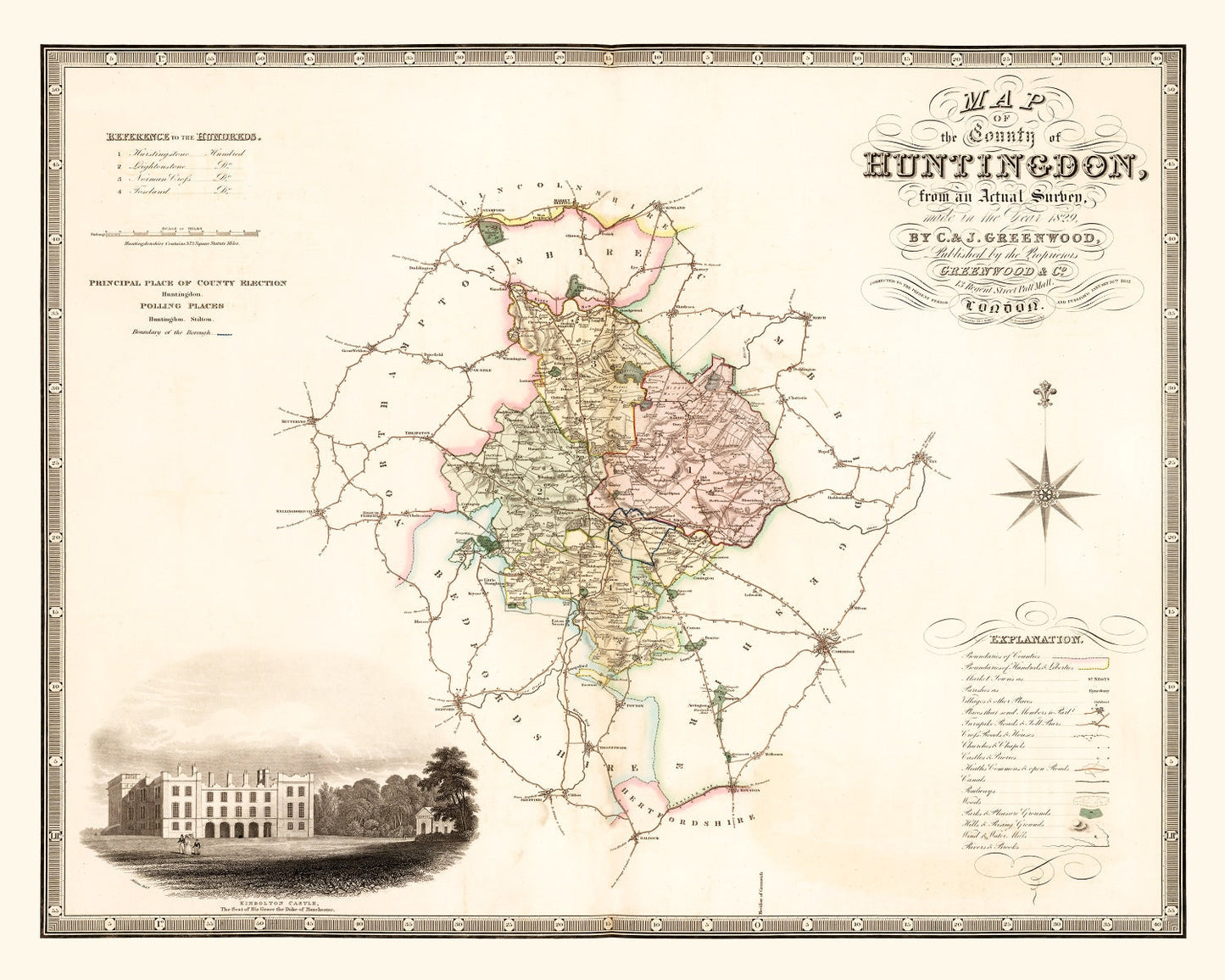 Vintage Map of Huntingdon England, 1831