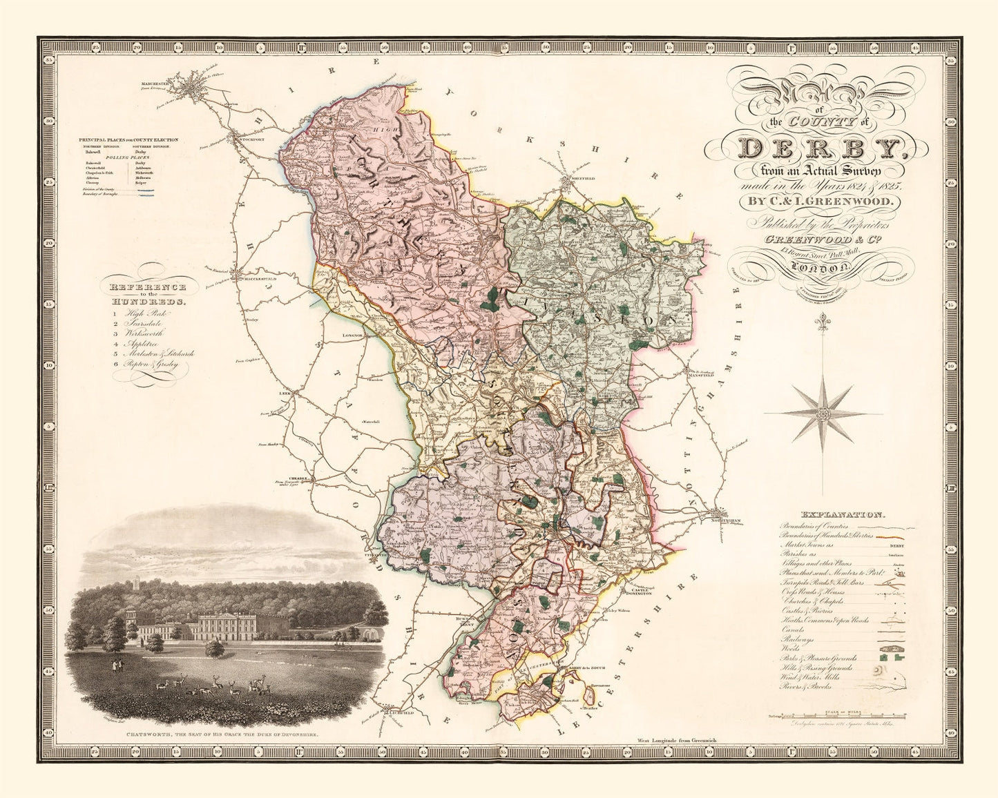 Vintage Map of Derby England, 1830