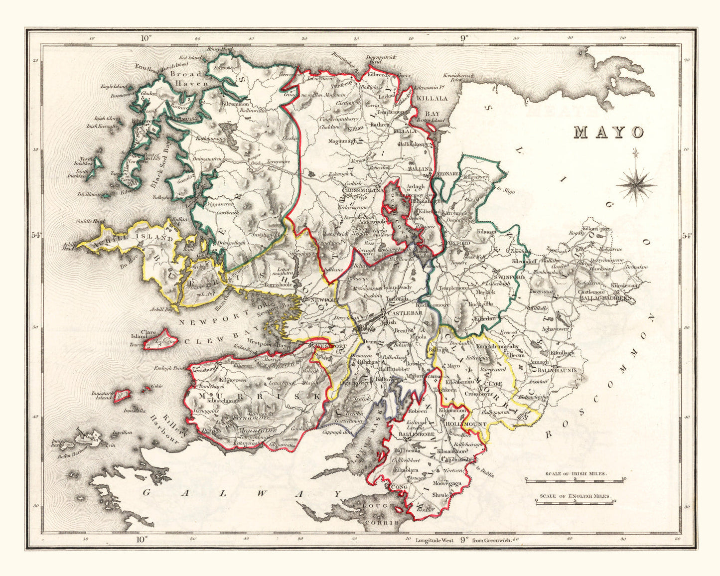 Vintage Map of Mayo County Ireland, 1846