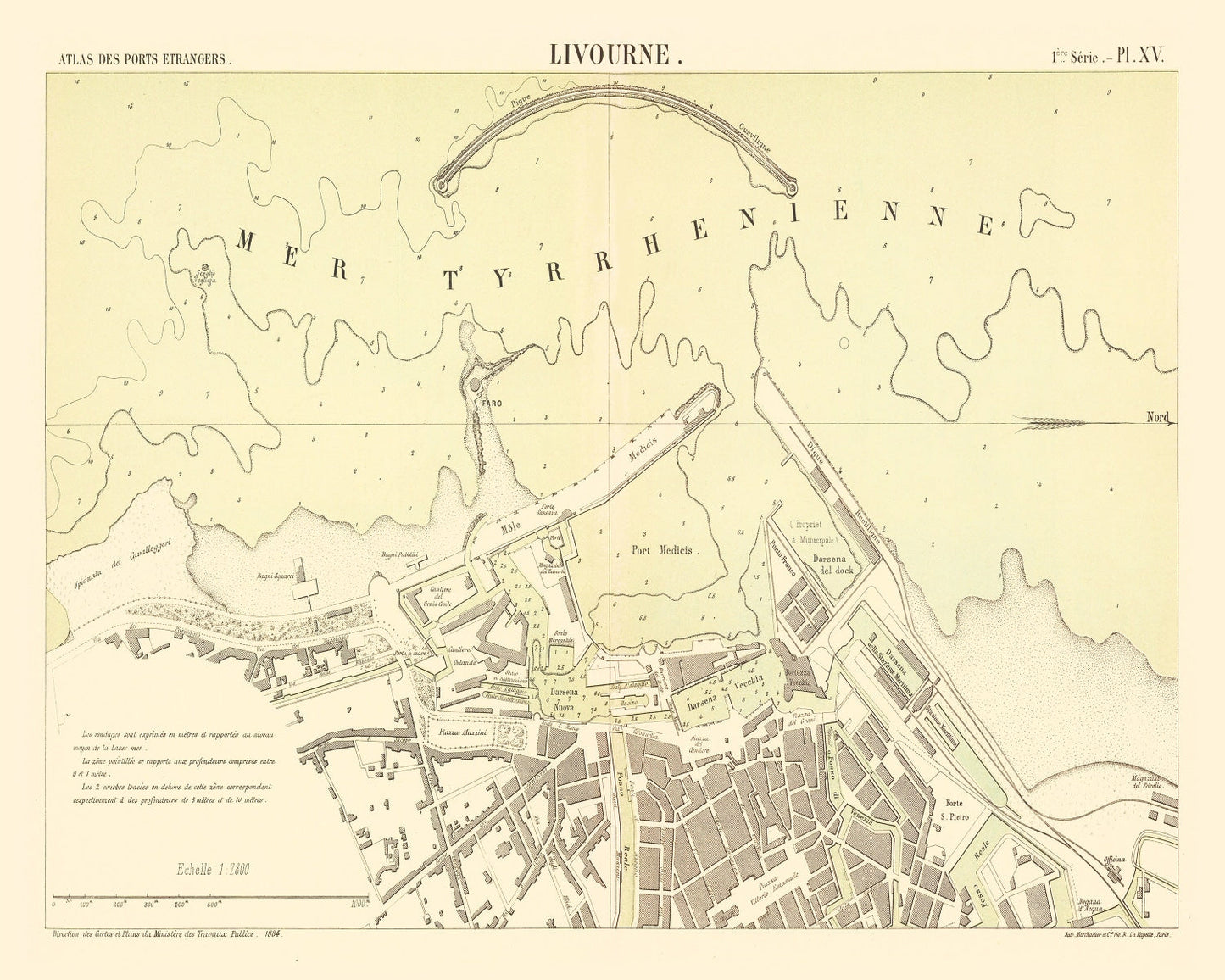 Vintage Map of Livorno, Italy 1884