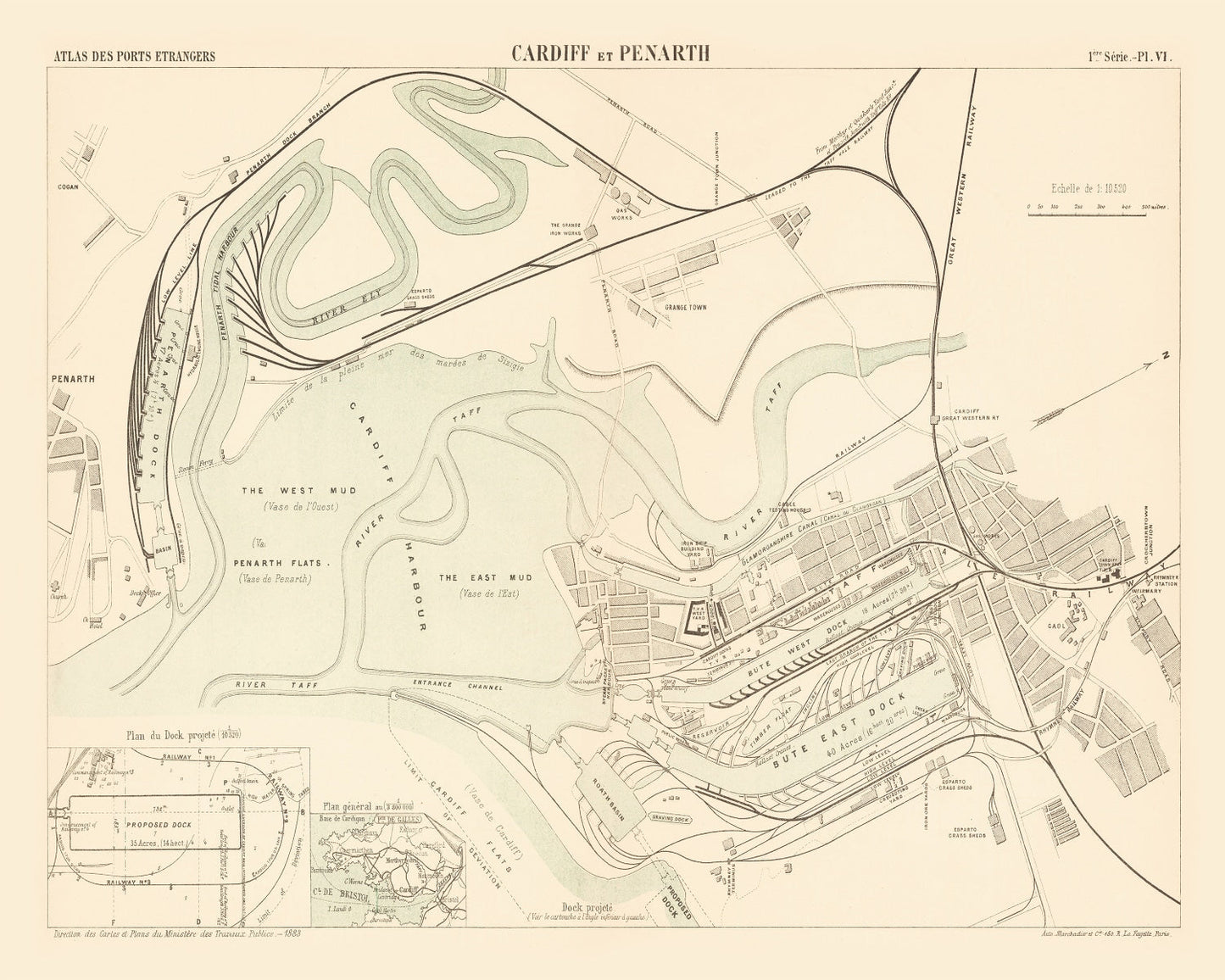 Vintage Map of Cardiff, England 1883