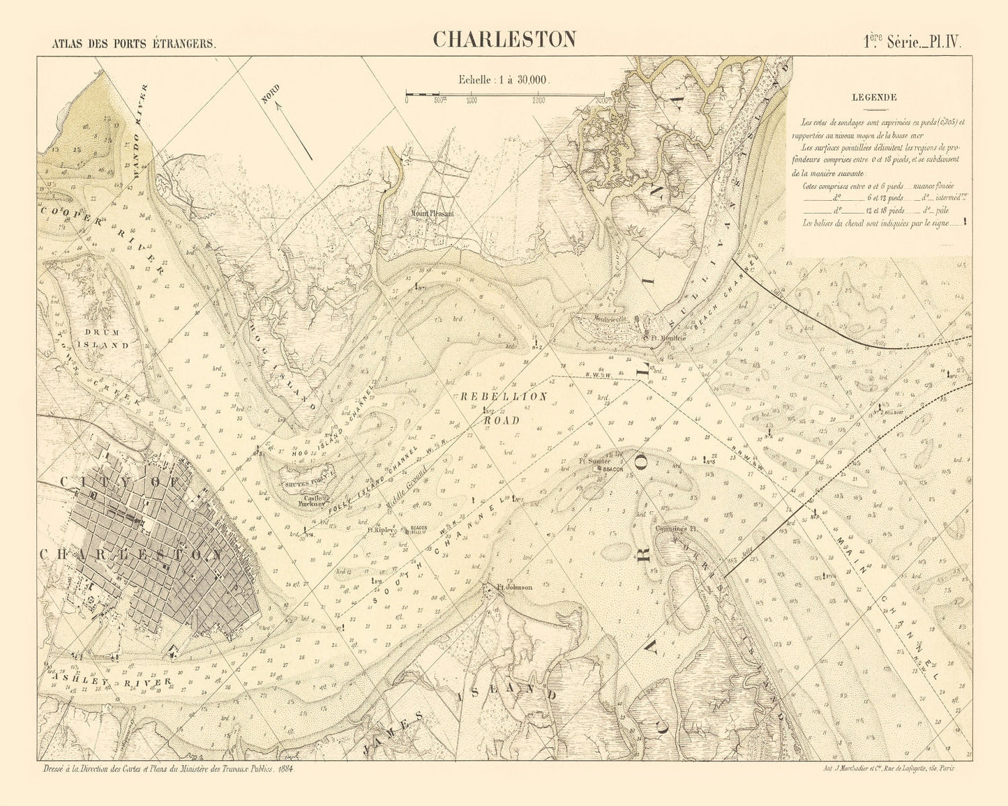 Vintage Map of Charleston, South Carolina 1884