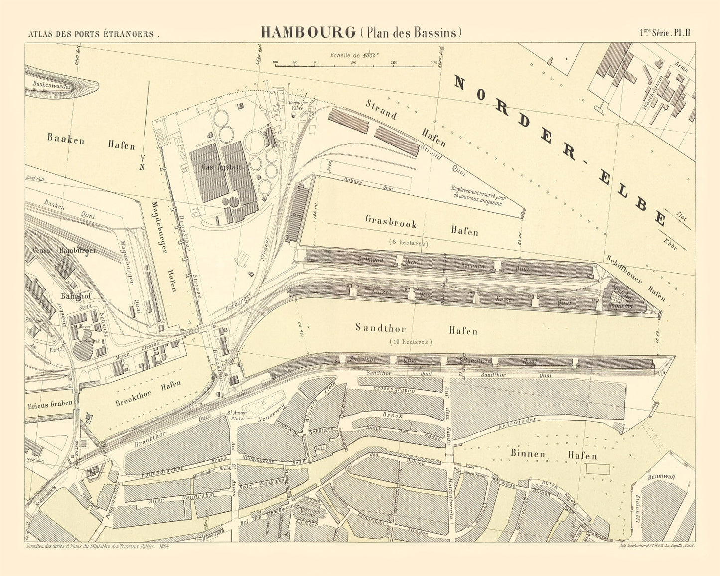 Vintage Map of Hamburg, Germany 1884