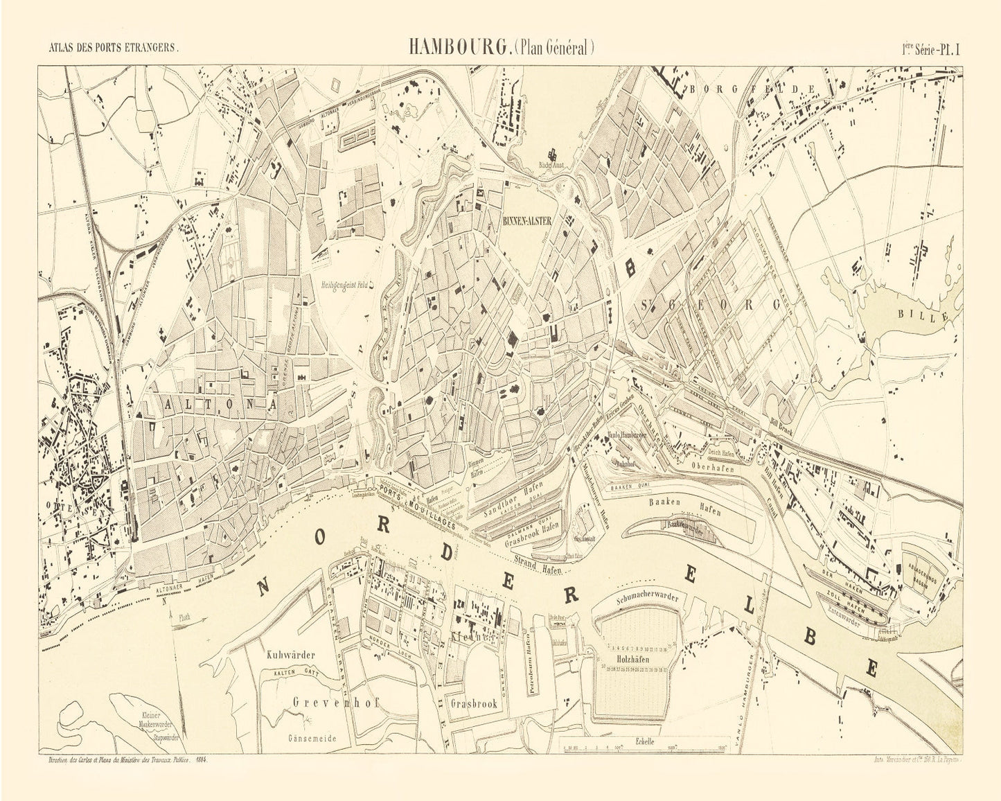 Vintage Map of Hamburg, Germany 1884