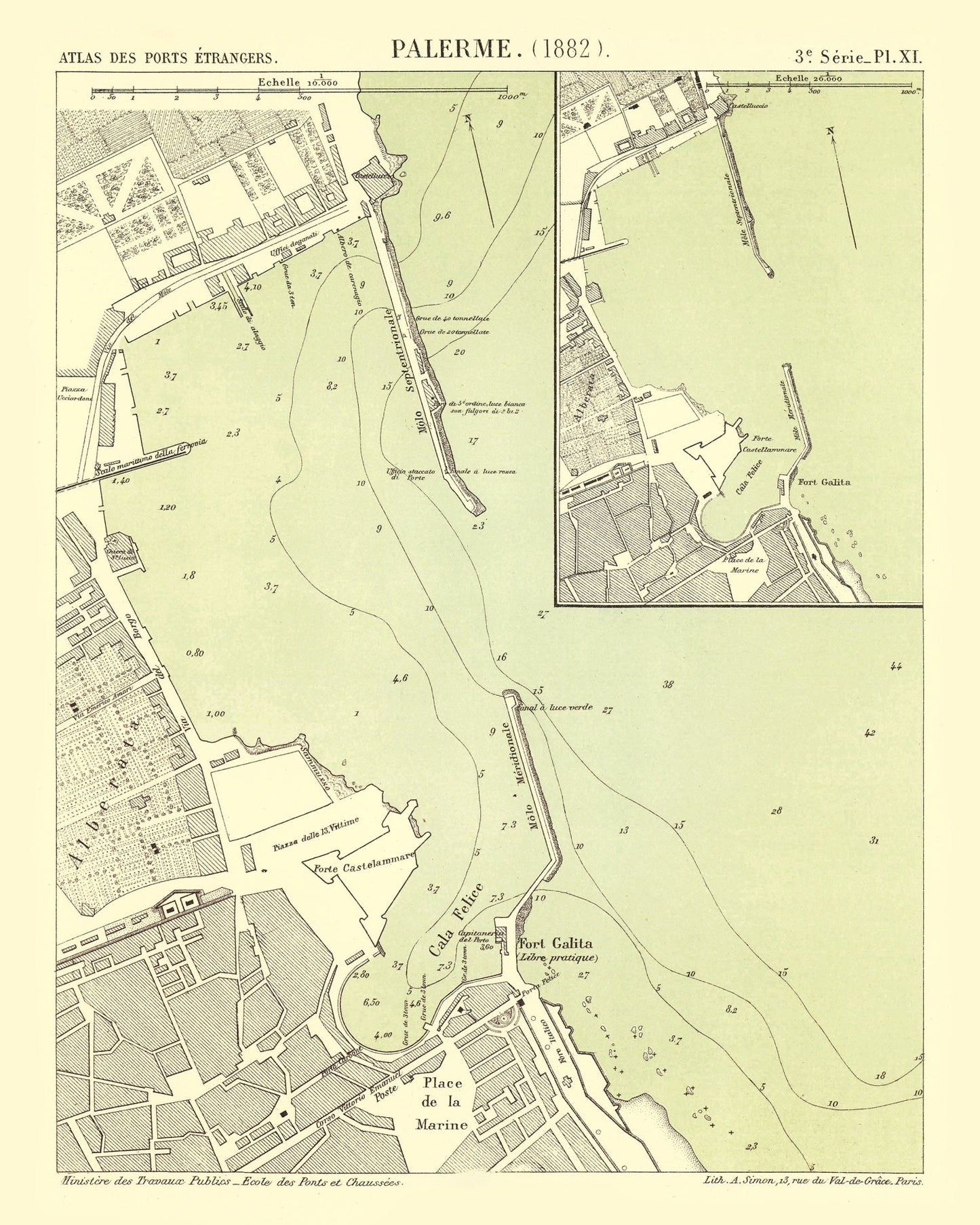 Vintage Map of Palermo, Italy 1882