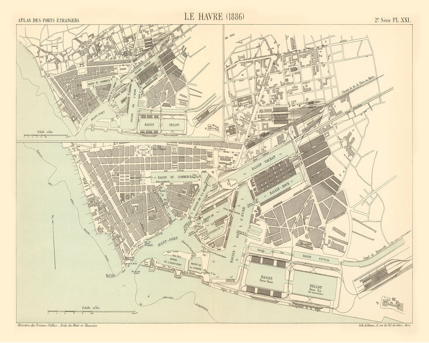 Vintage Map of Le Havre, France 1886