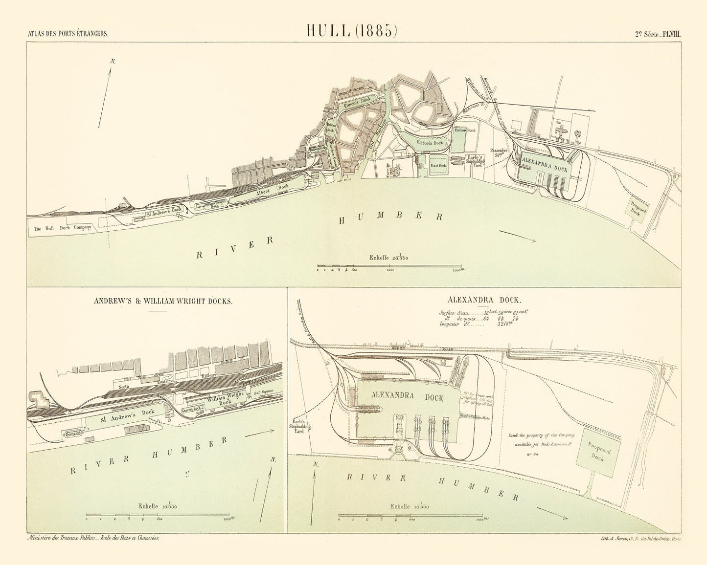 Vintage Map of Hull, England 1885