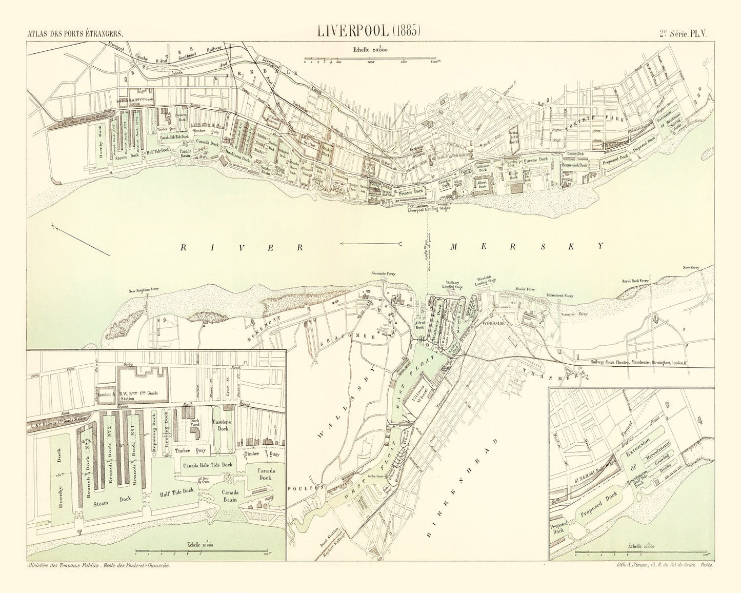 Vintage Map of Liverpool, England 1885