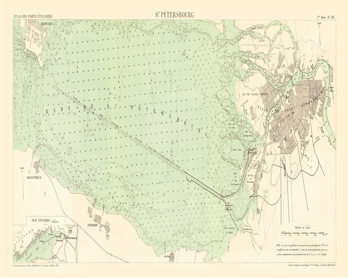 Vintage Map of Saint Petersburg, Russia 1884