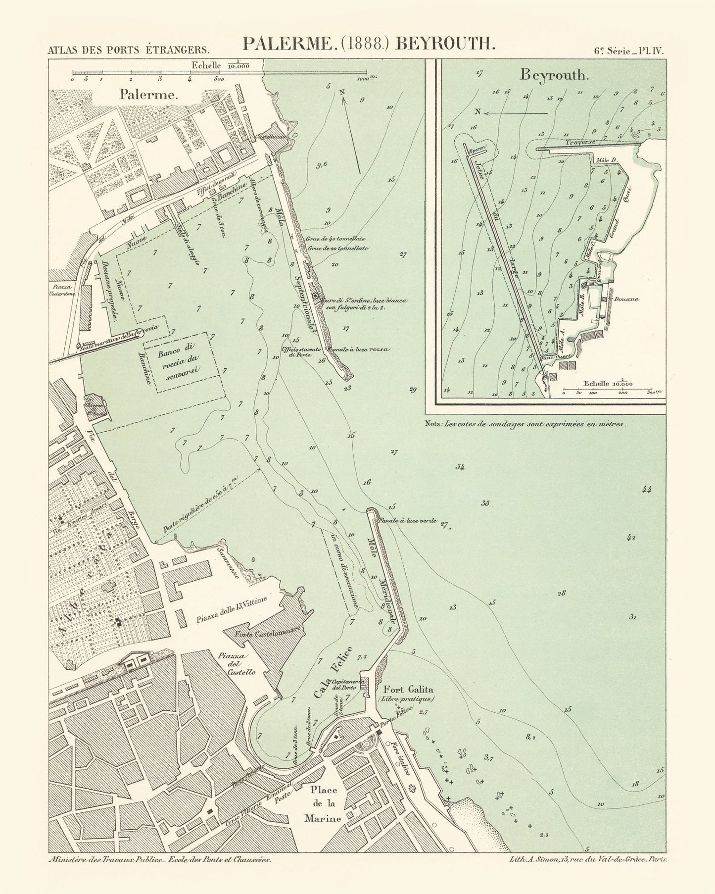 Vintage Map of Palermo, Italy 1888