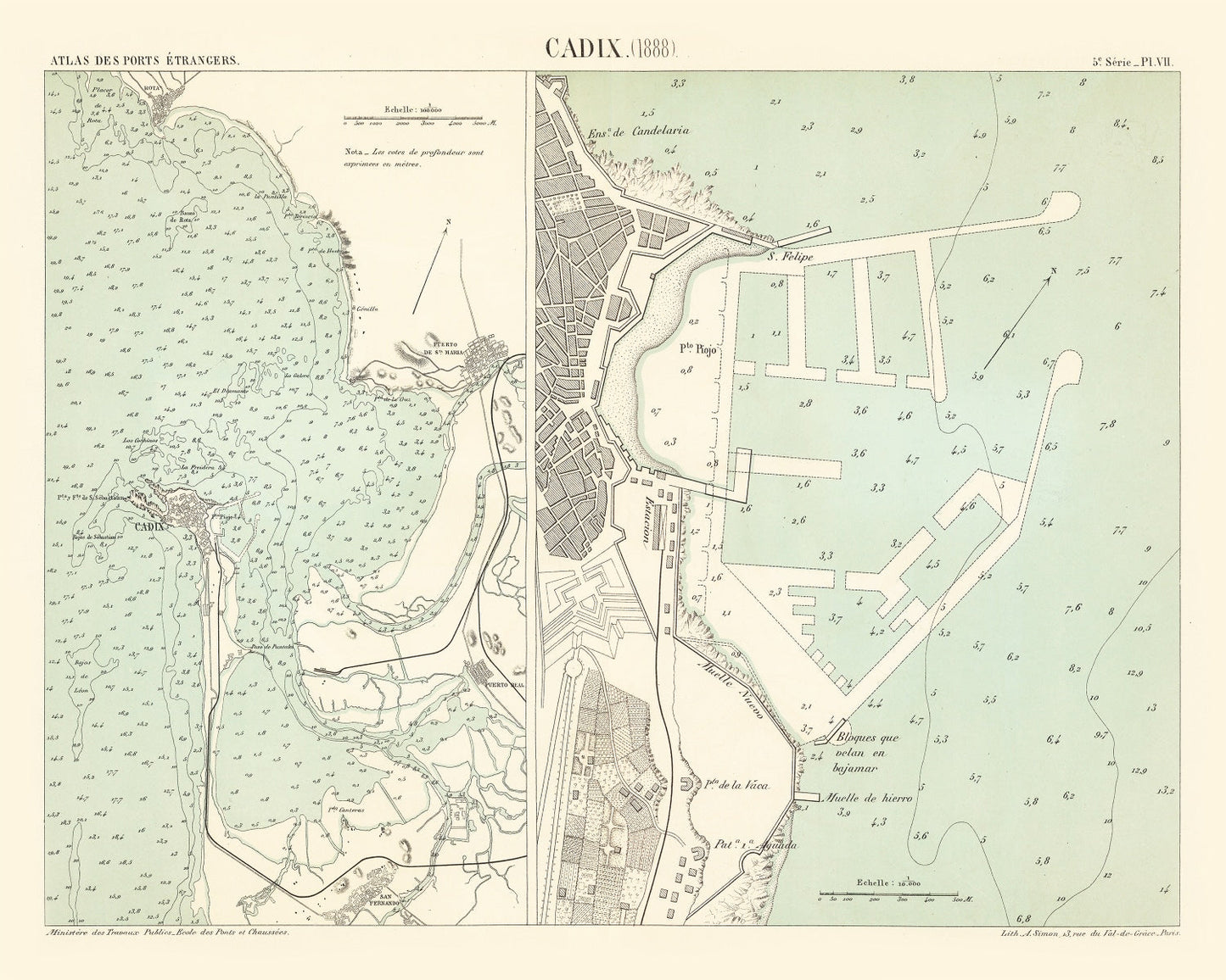 Vintage Map of Cadix, Spain 1888