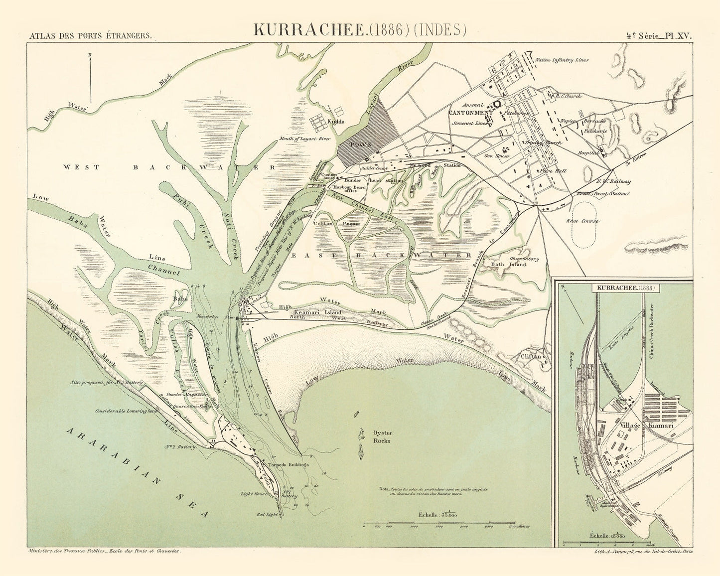 Vintage Map of Karachi, Pakistan 1888