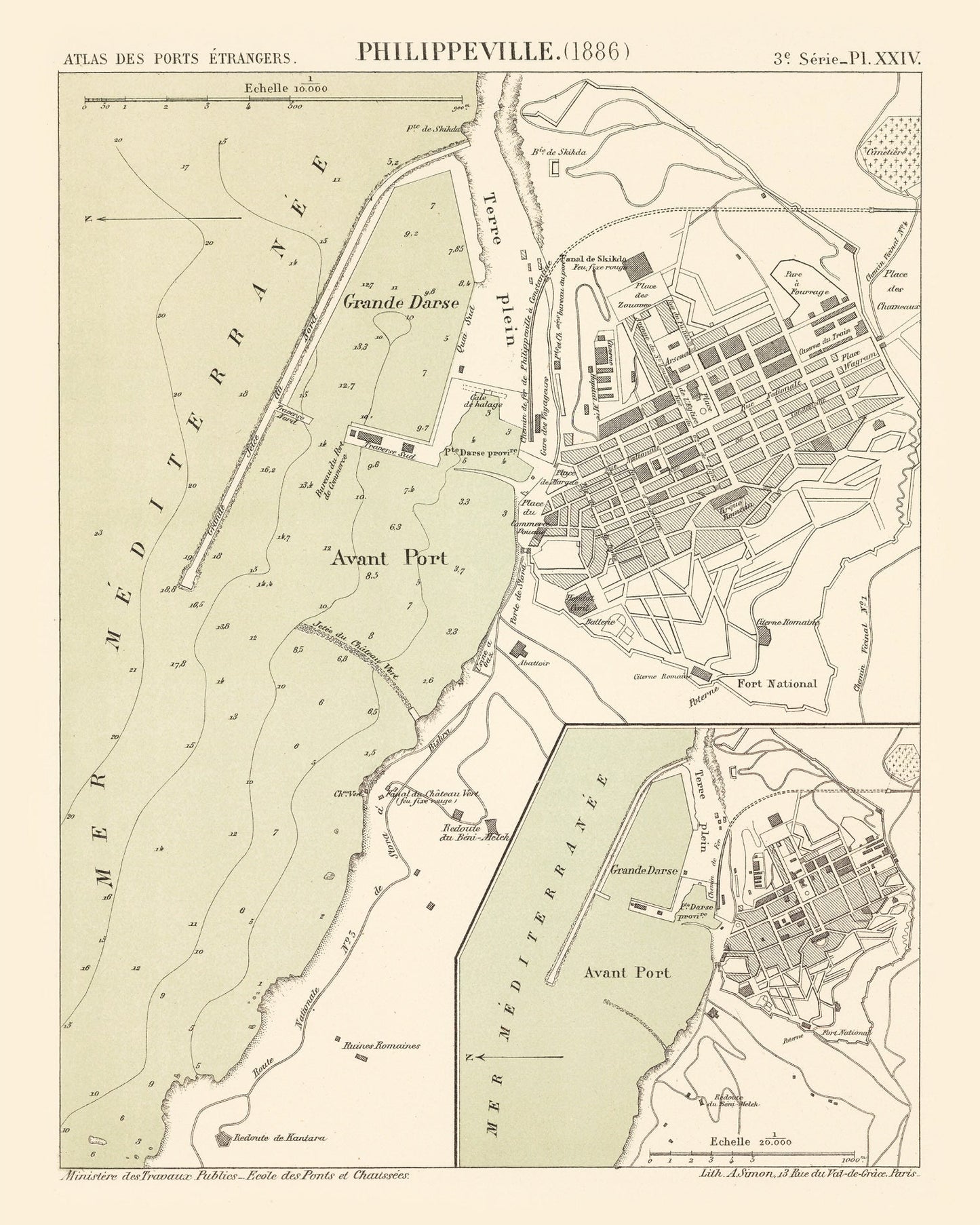 Vintage Map of Skikda, Algeria 1886