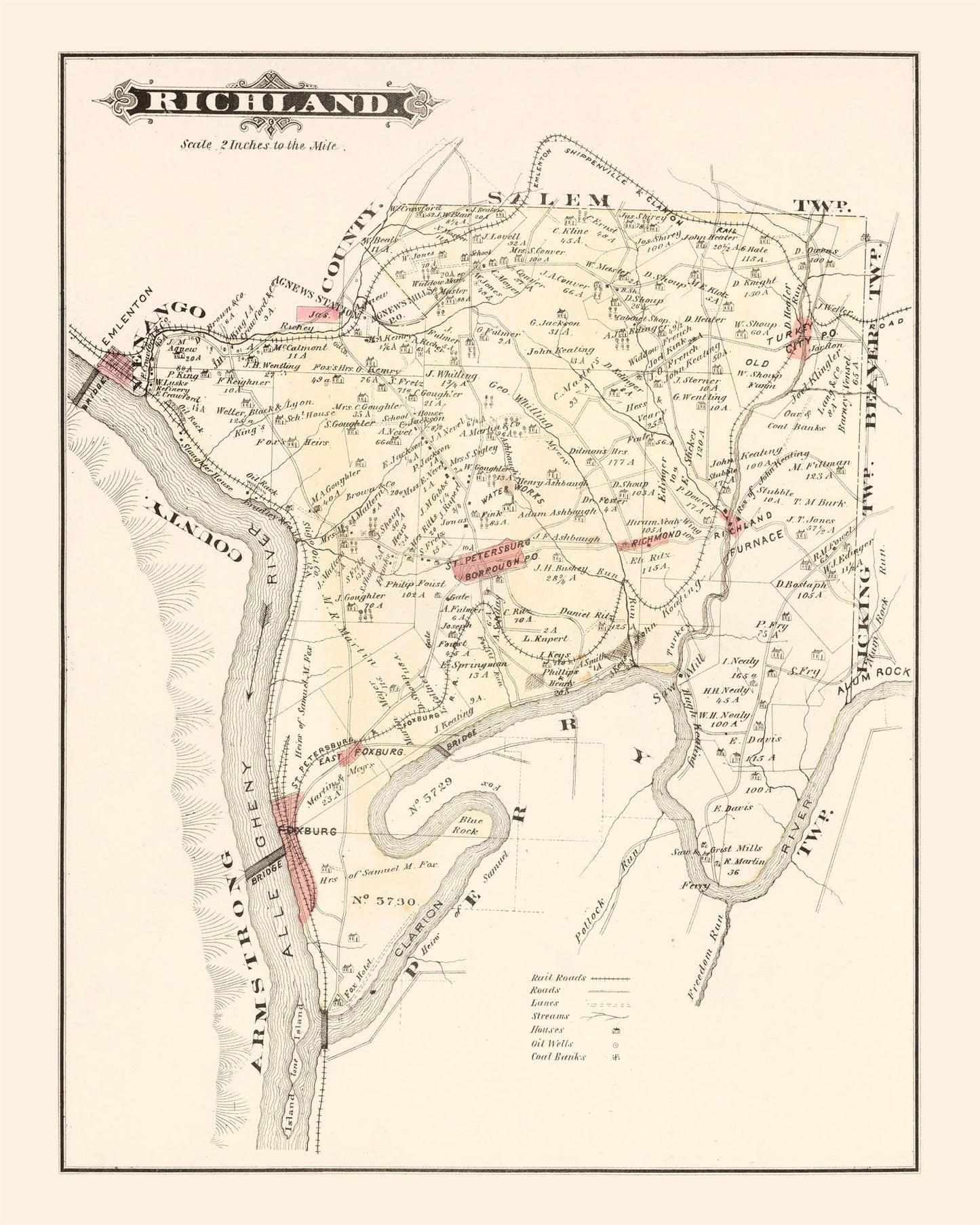 Vintage Map of Richland, Pennsylvania 1877