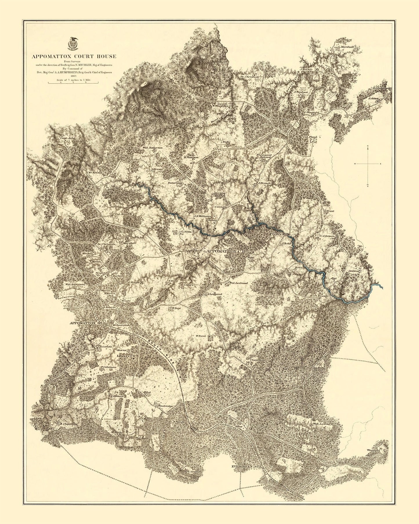 Vintage Map of the Battle of Appomattox Court House, 1869