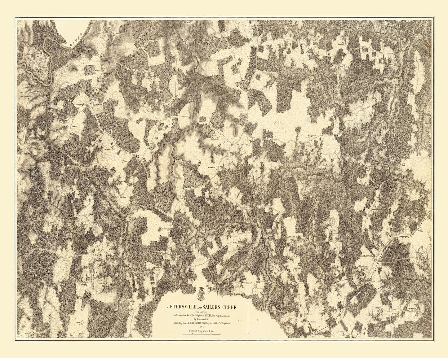 Vintage Map of the Battle of Jetersville & Sailors Creek, 1869