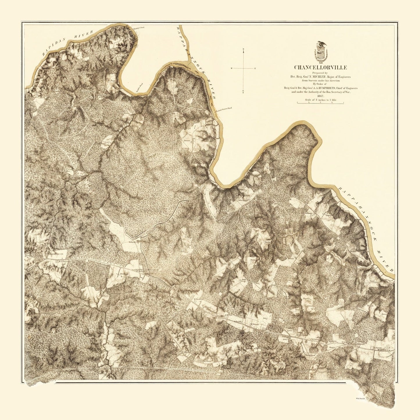 Vintage Map of the Battle of Chancellorville, 1869