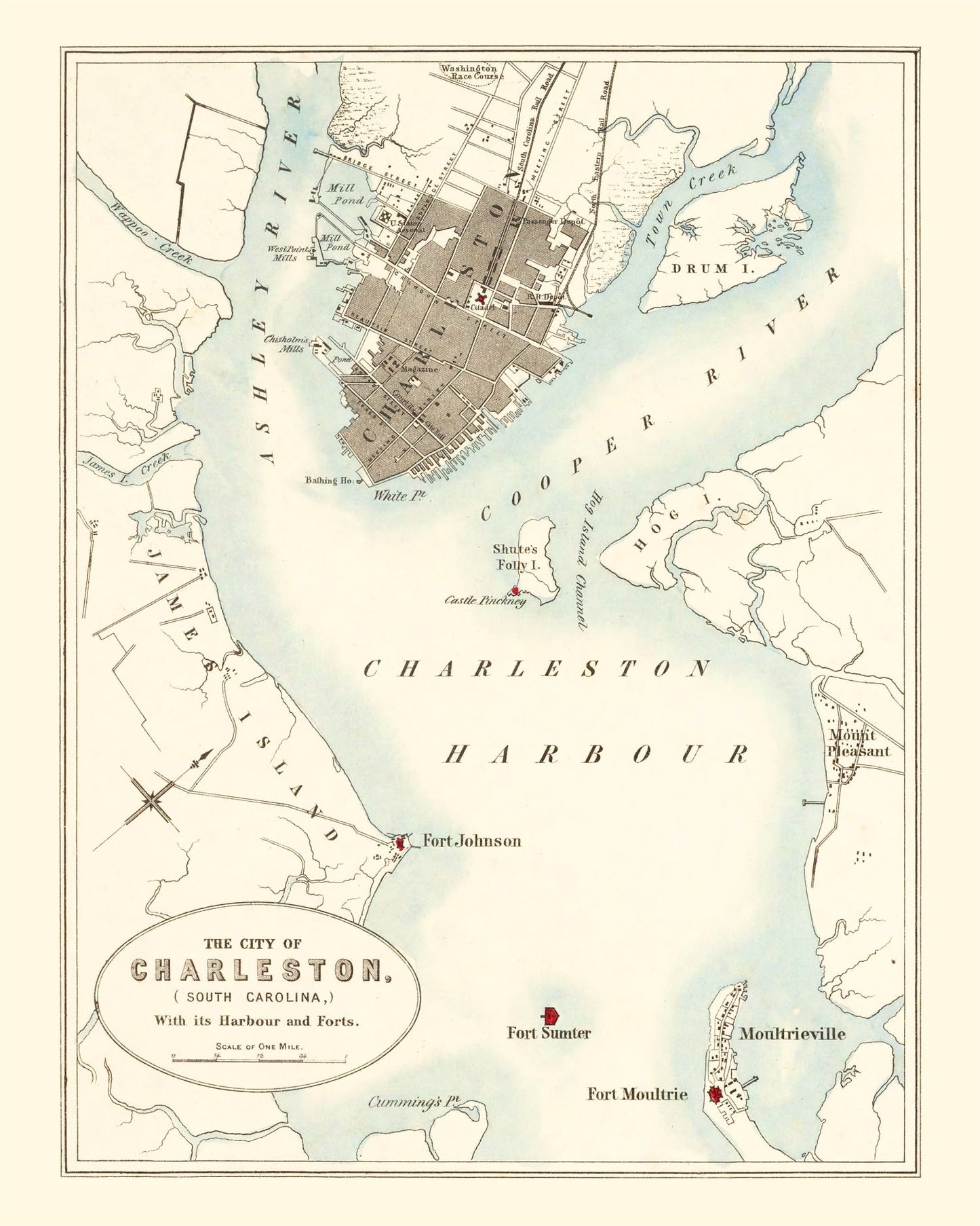 Vintage Map of Charleston, South Carolina 1857