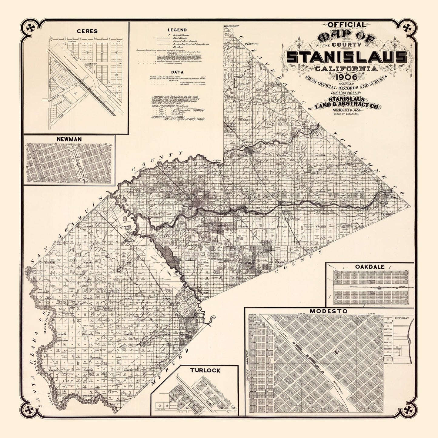 Vintage Map of Stanislaus County, California 1906