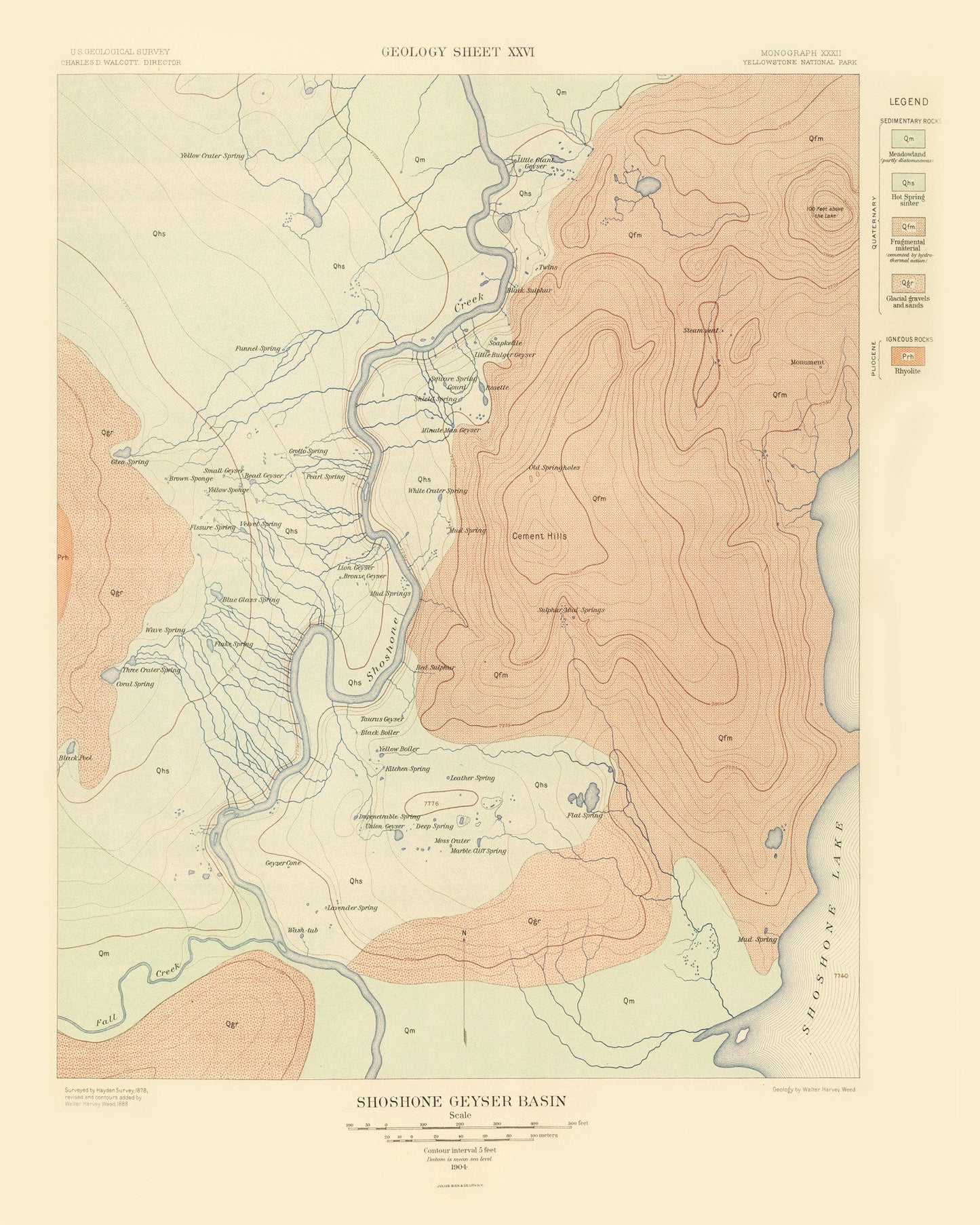 Vintage Map of Shoshone Geyser Basin 1904