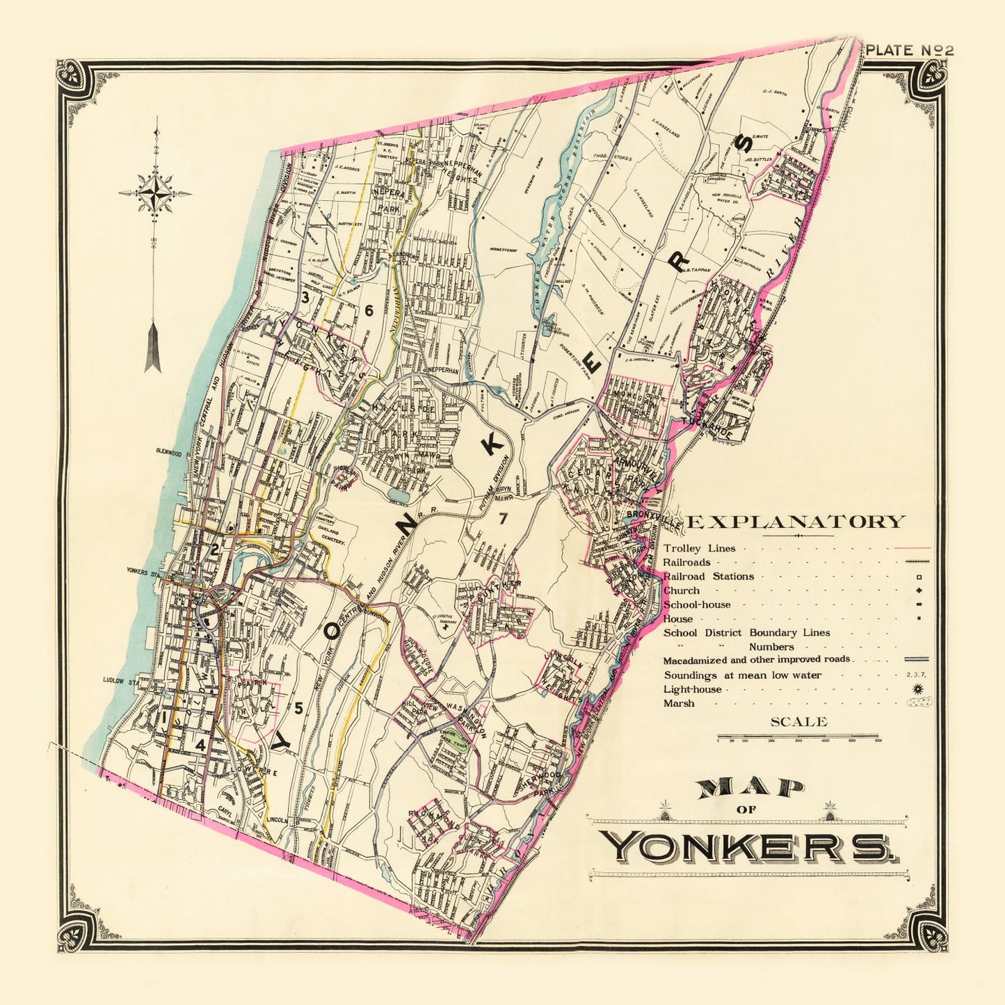 Vintage Map of Yonkers, New York 1900