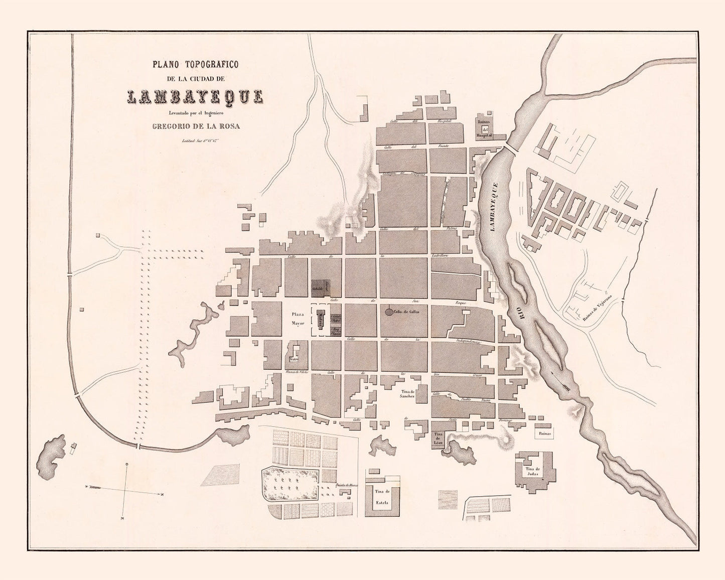 Vintage Map of Lambayeque, Peru 1865