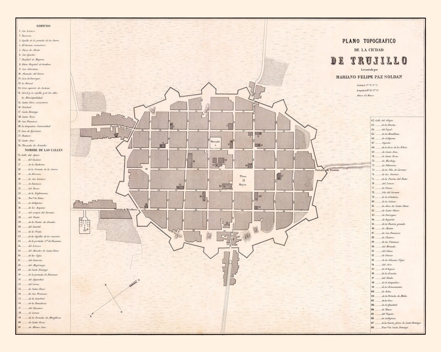 Vintage Map of Trujillo, Peru 1865