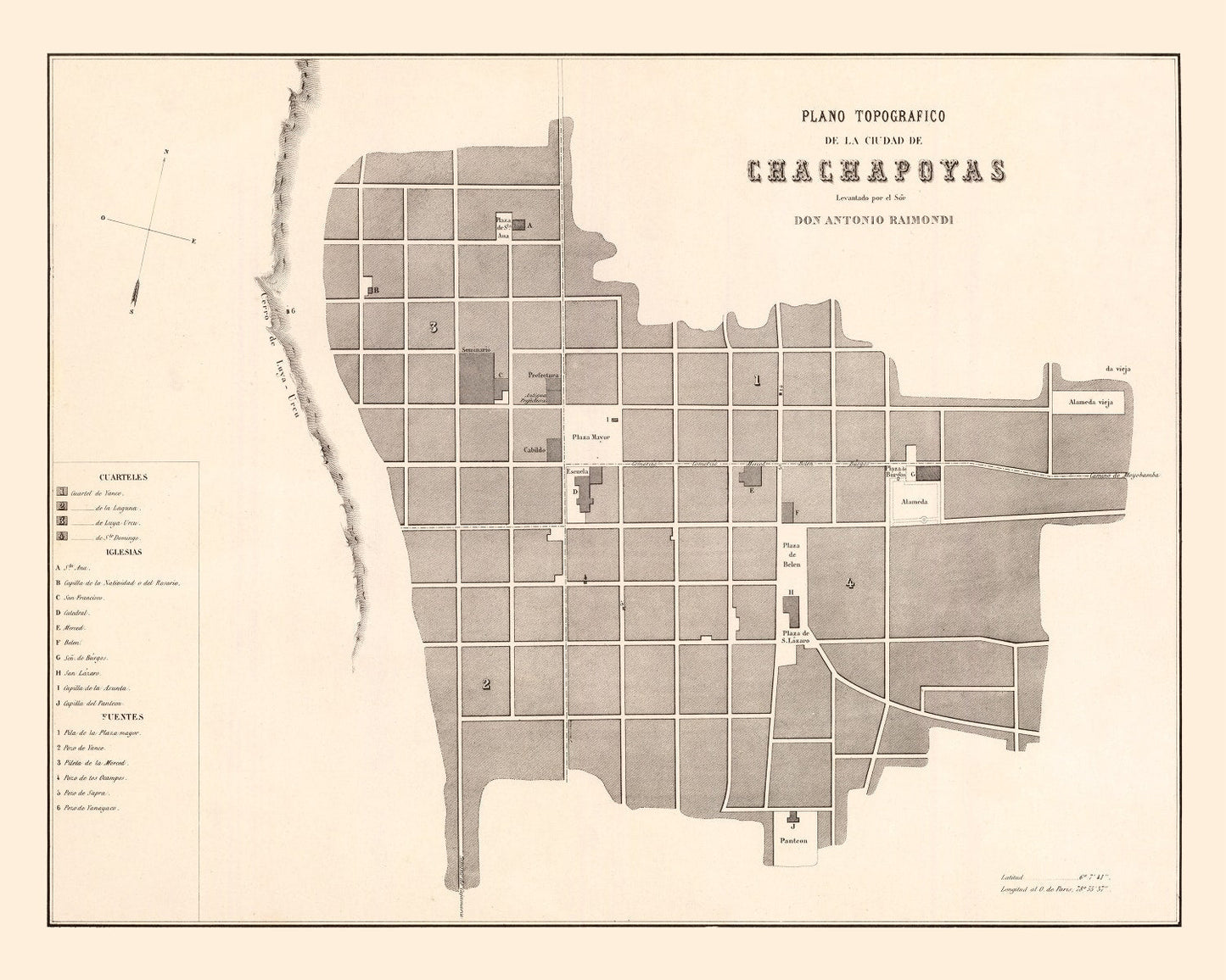 Vintage Map of Chachapoyas, Peru 1865