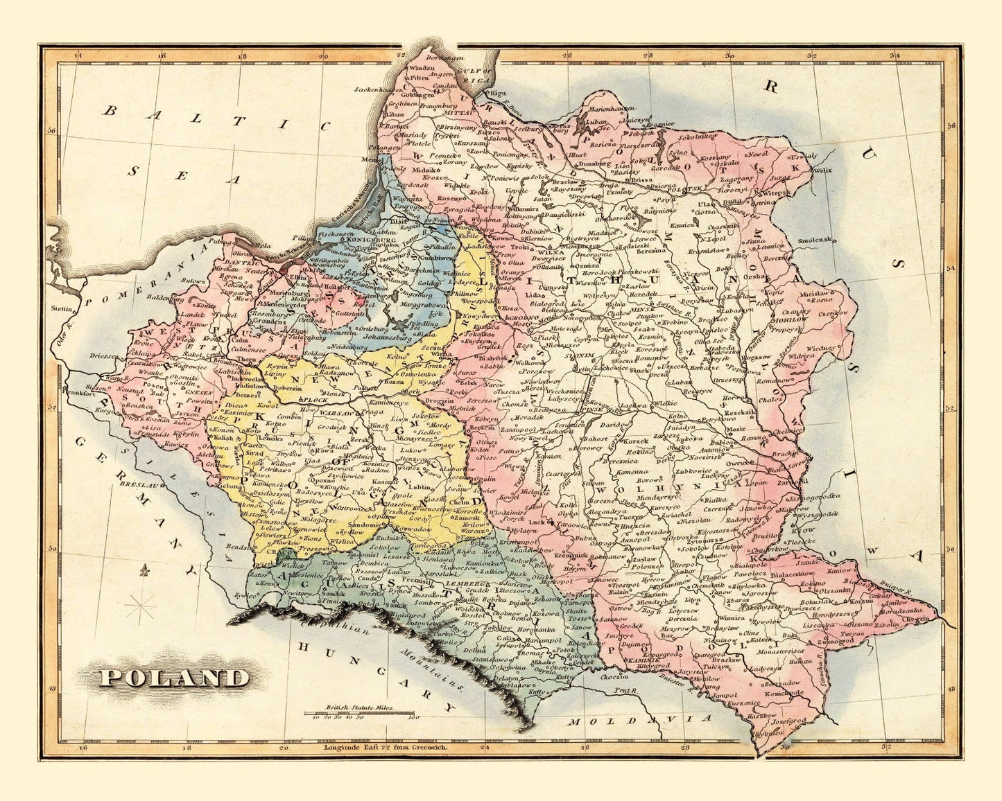 Vintage Map of Poland 1823