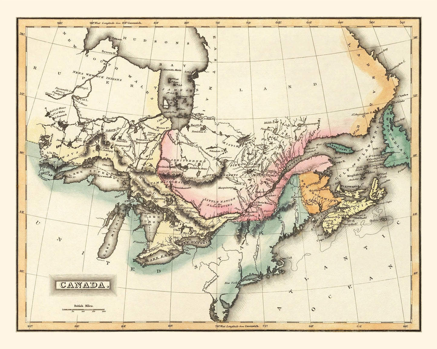 Vintage Map of Canada 1823
