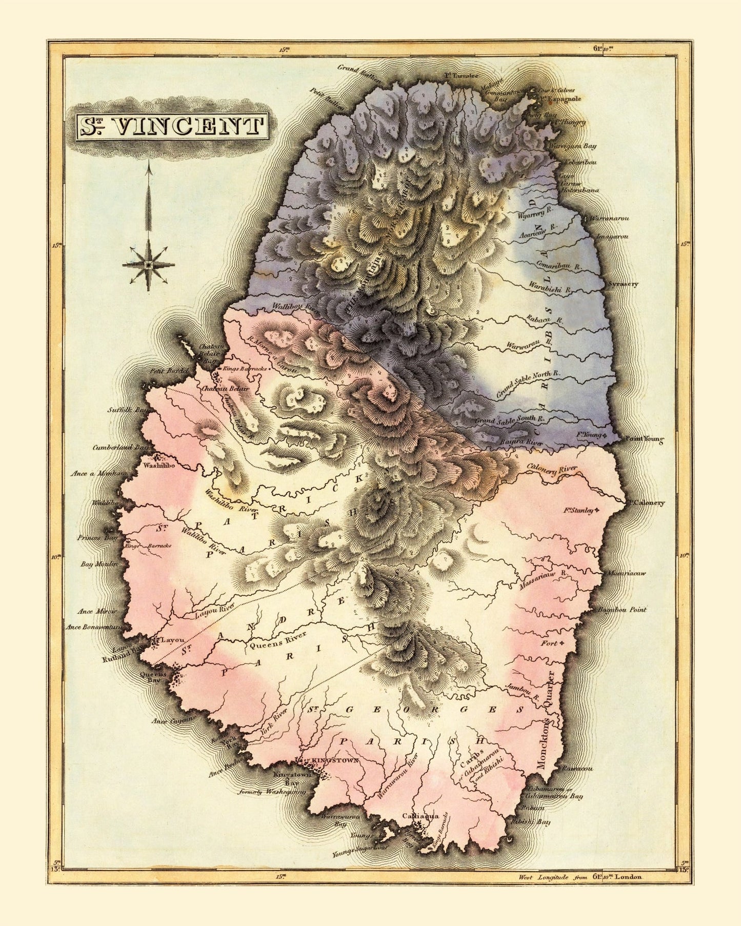 Vintage Map of St Vincent 1823