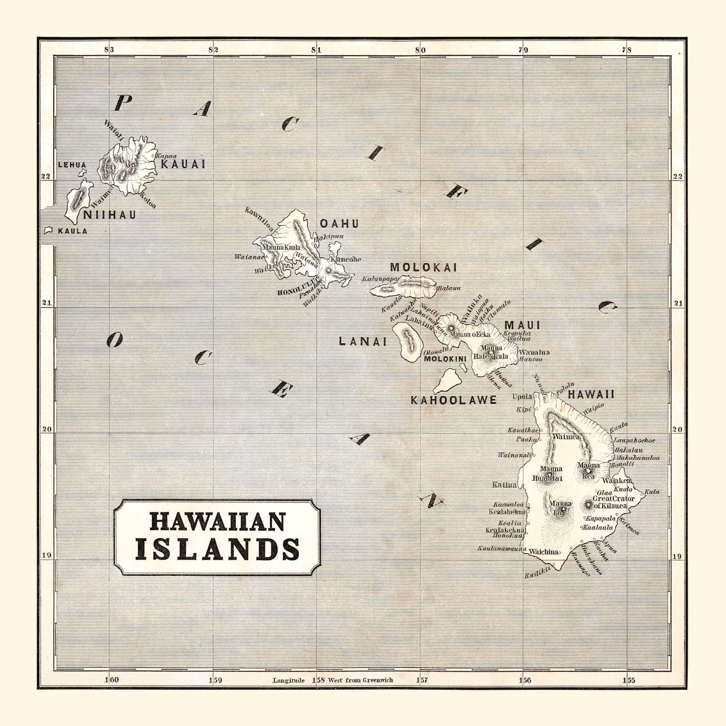 Vintage Map of Hawaii 1848