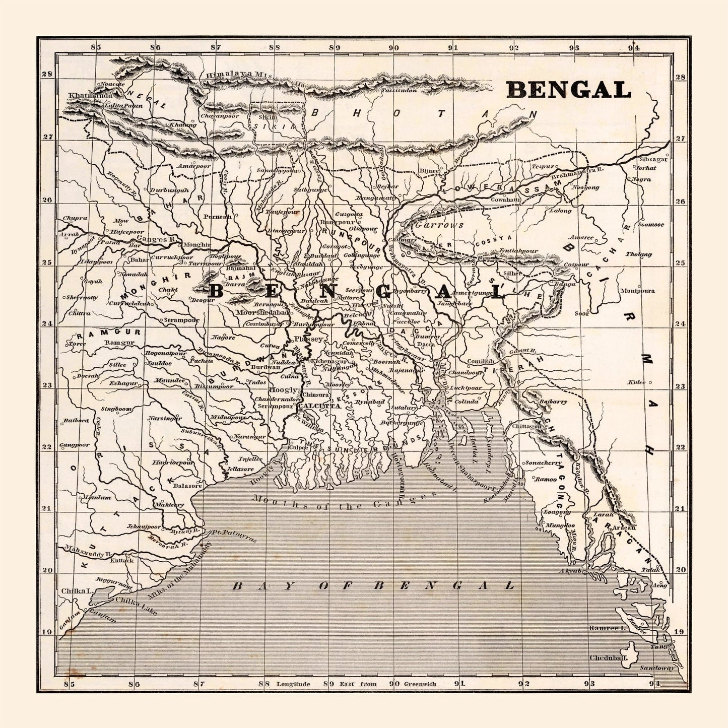 Vintage Map of Bengal, 1848
