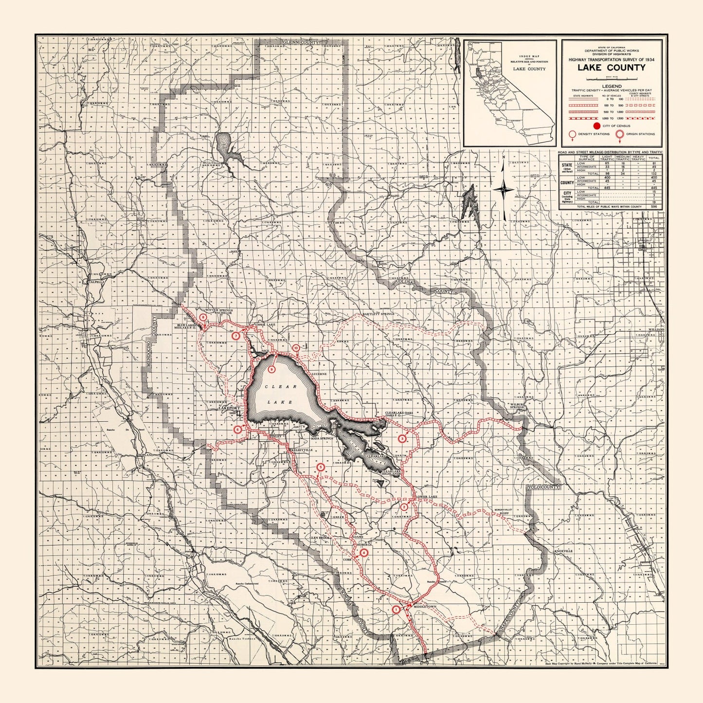 Vintage Map of Lake County, California 1935
