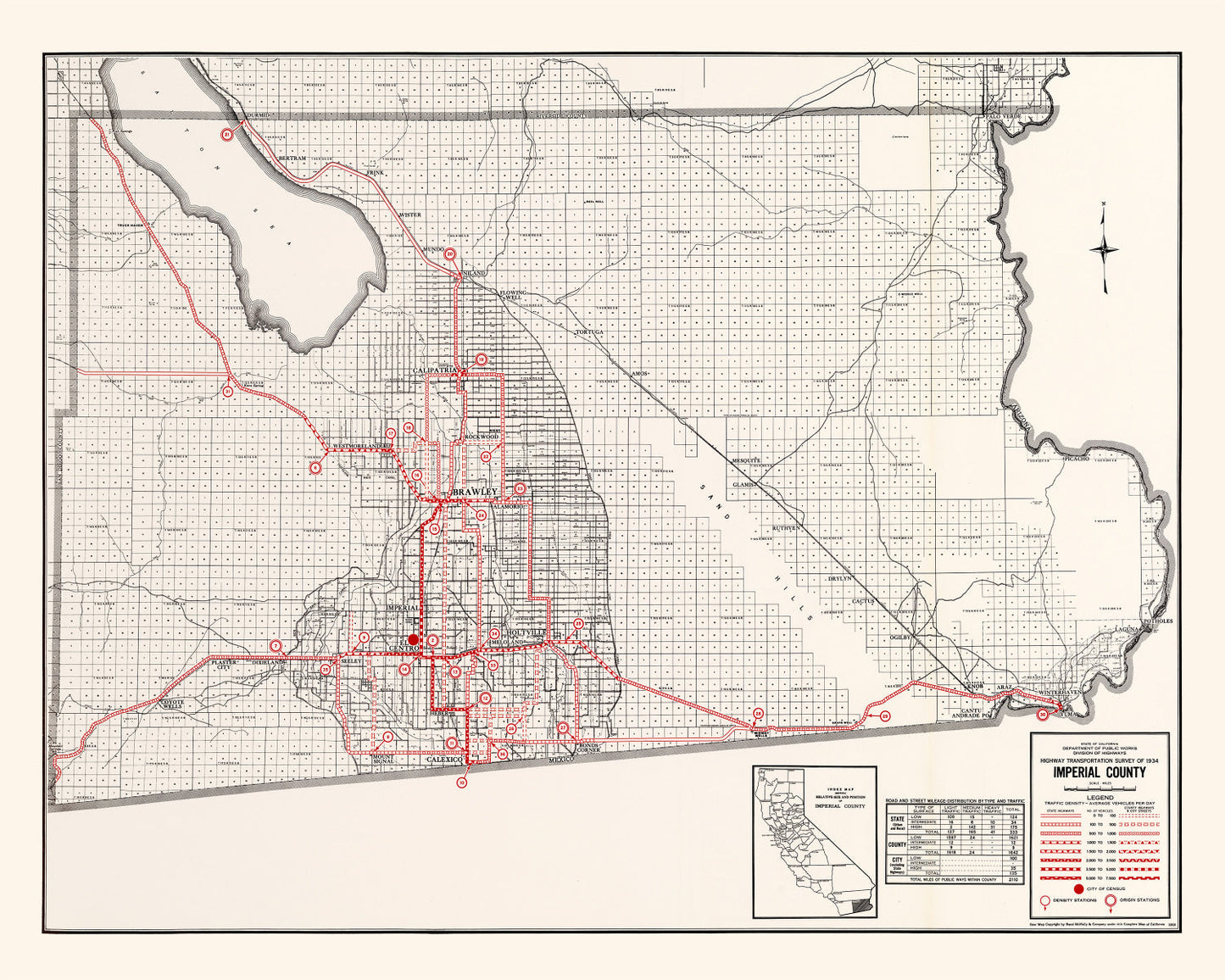 Vintage Map of Imperial County, California 1935