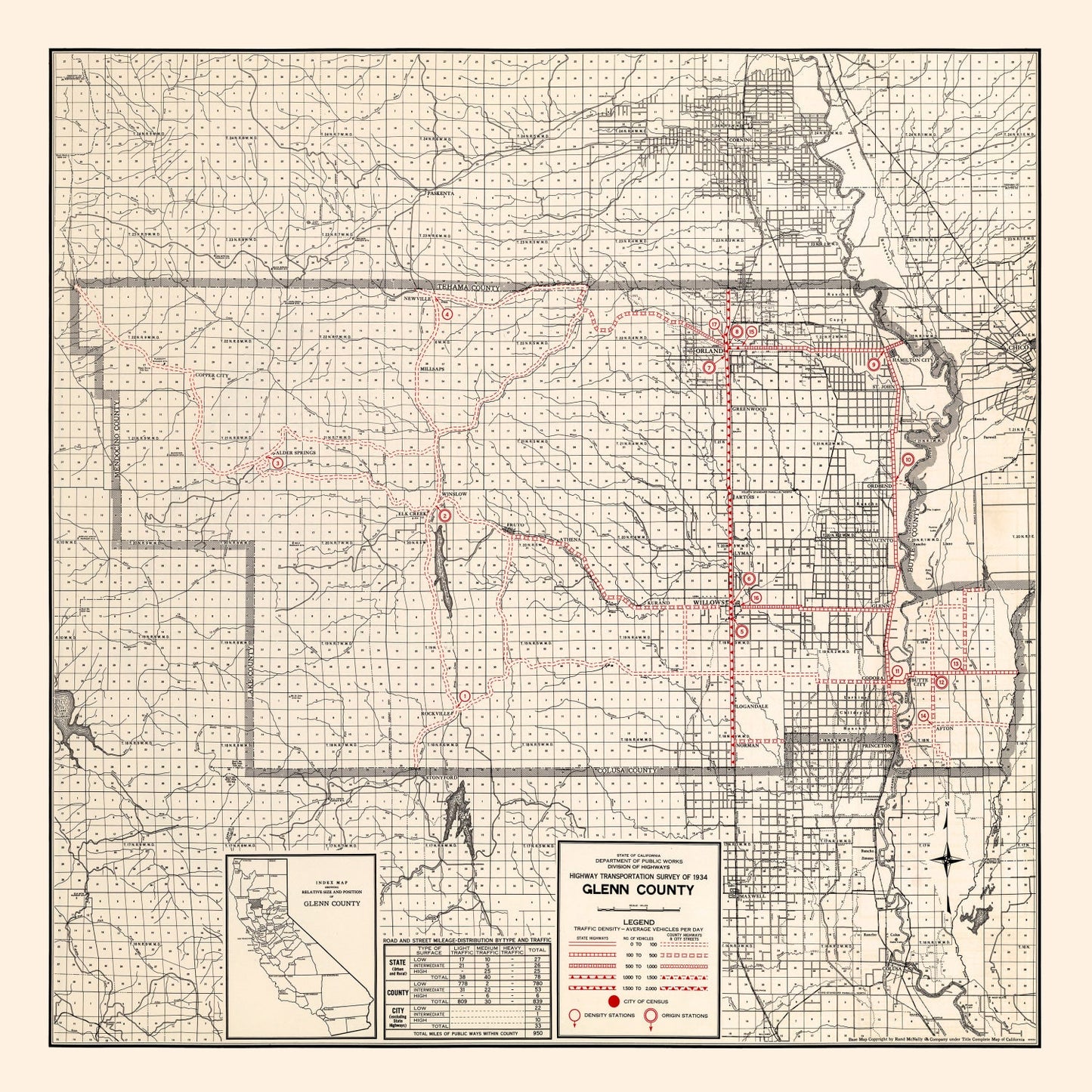 Vintage Map of Glenn County, California 1935