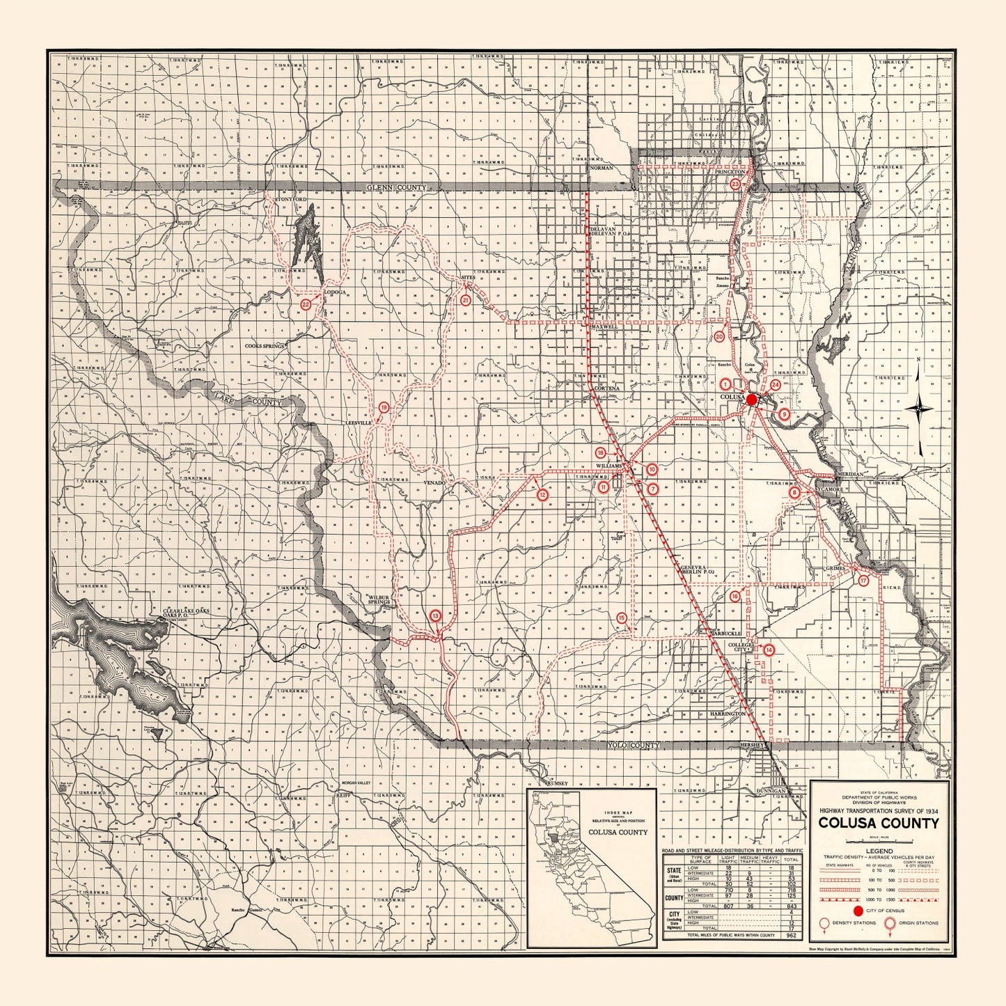 Vintage Map of Colusa County, California 1935