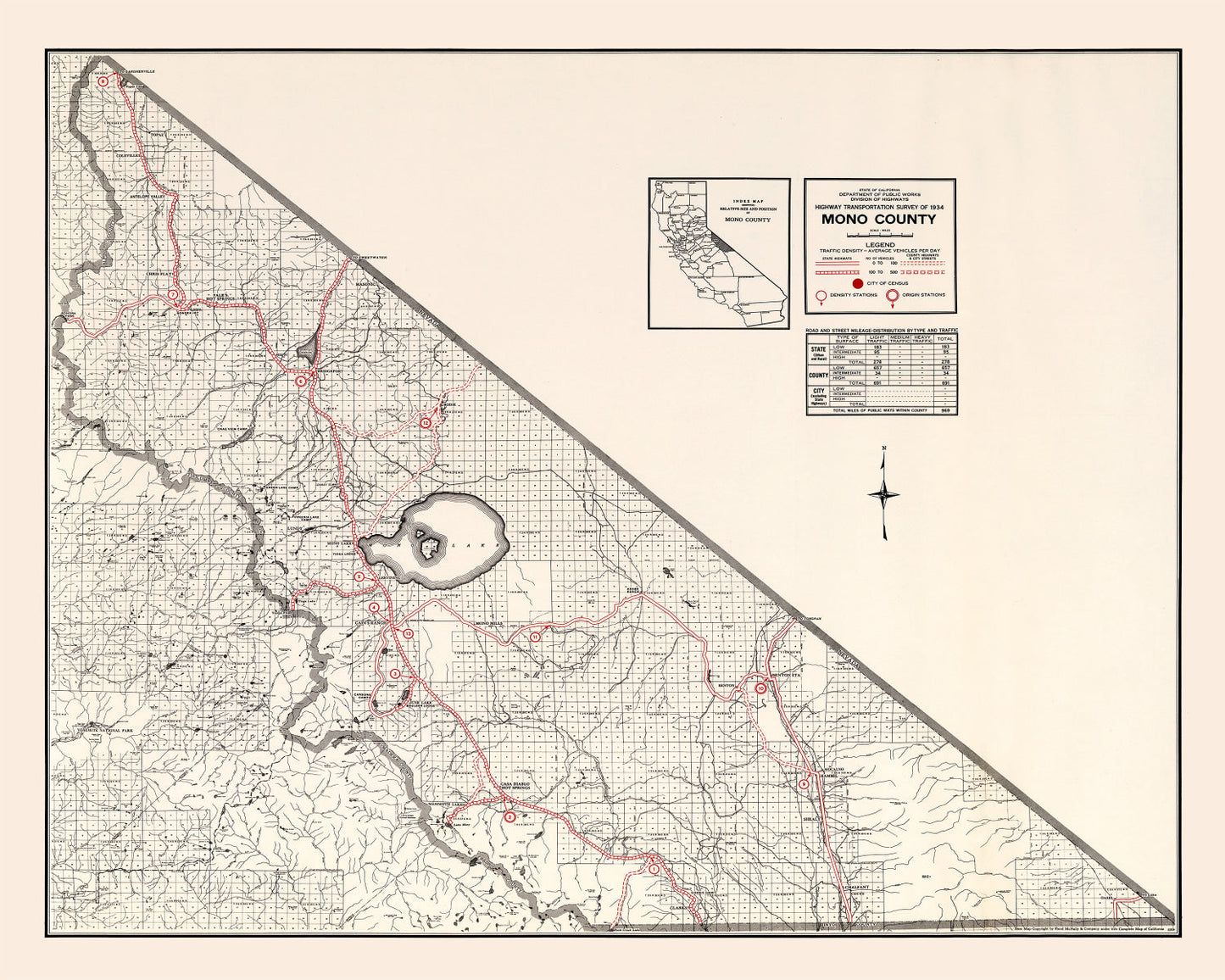 Vintage Map of Mono County, California 1935