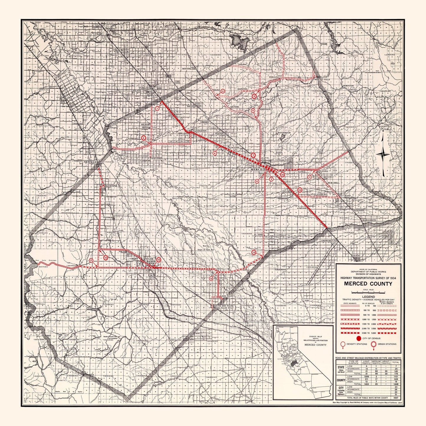 Vintage Map of Merced County, California 1935