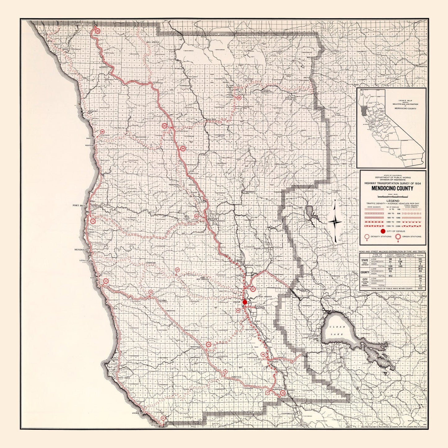 Vintage Map of Mendocino County, California 1935