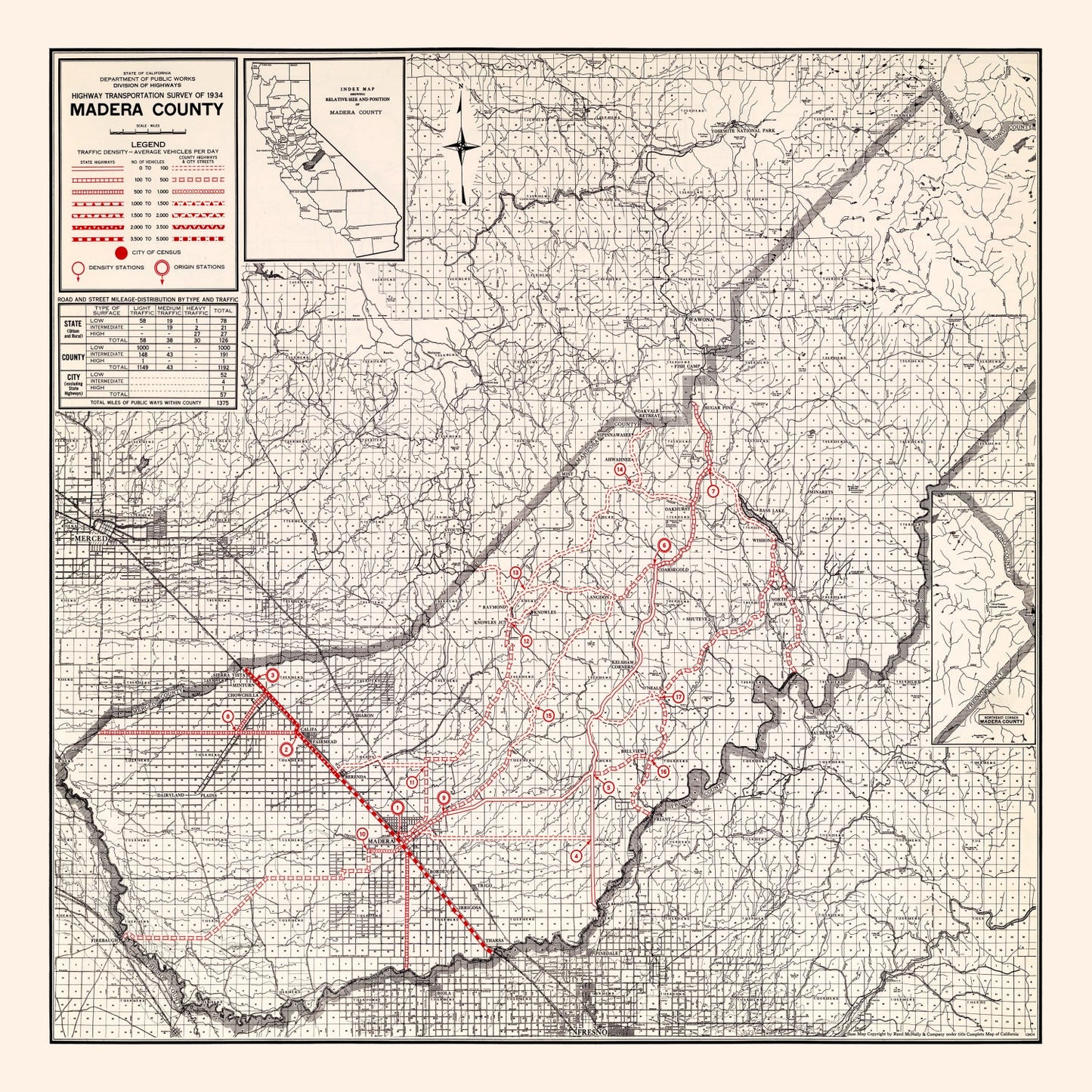 Vintage Map of Madera County, California 1935