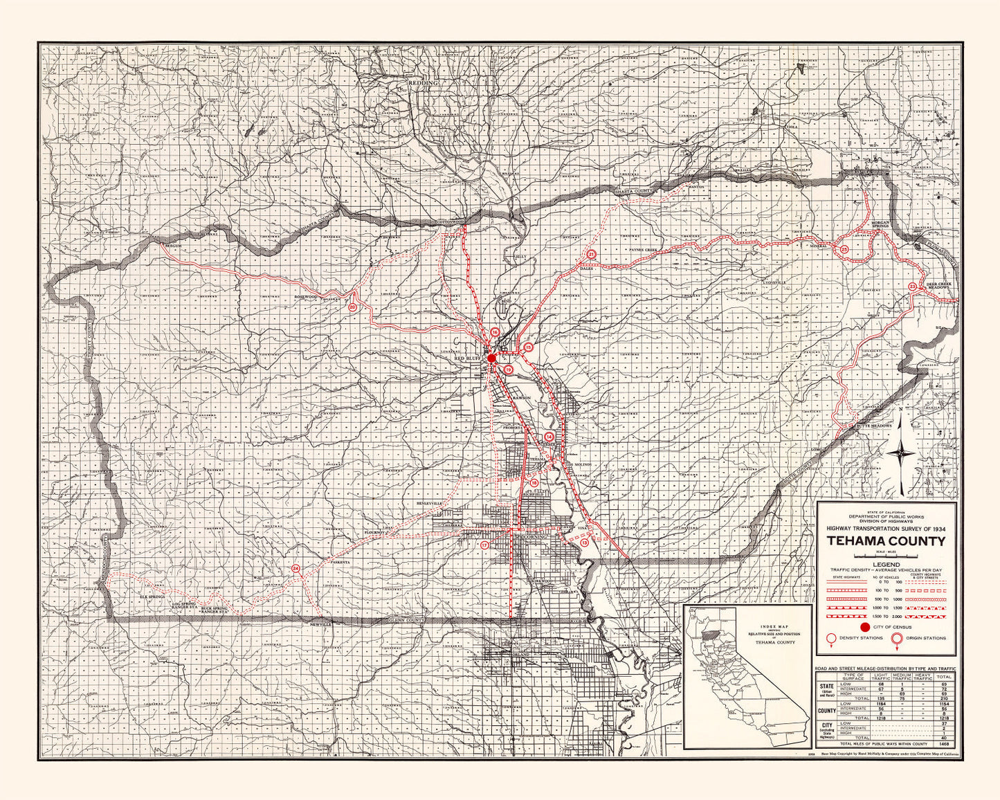 Vintage Map of Tehama County, California 1935