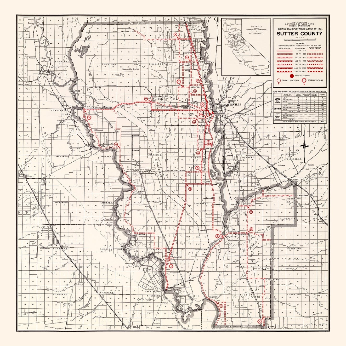 Vintage Map of Sutter County, California 1935