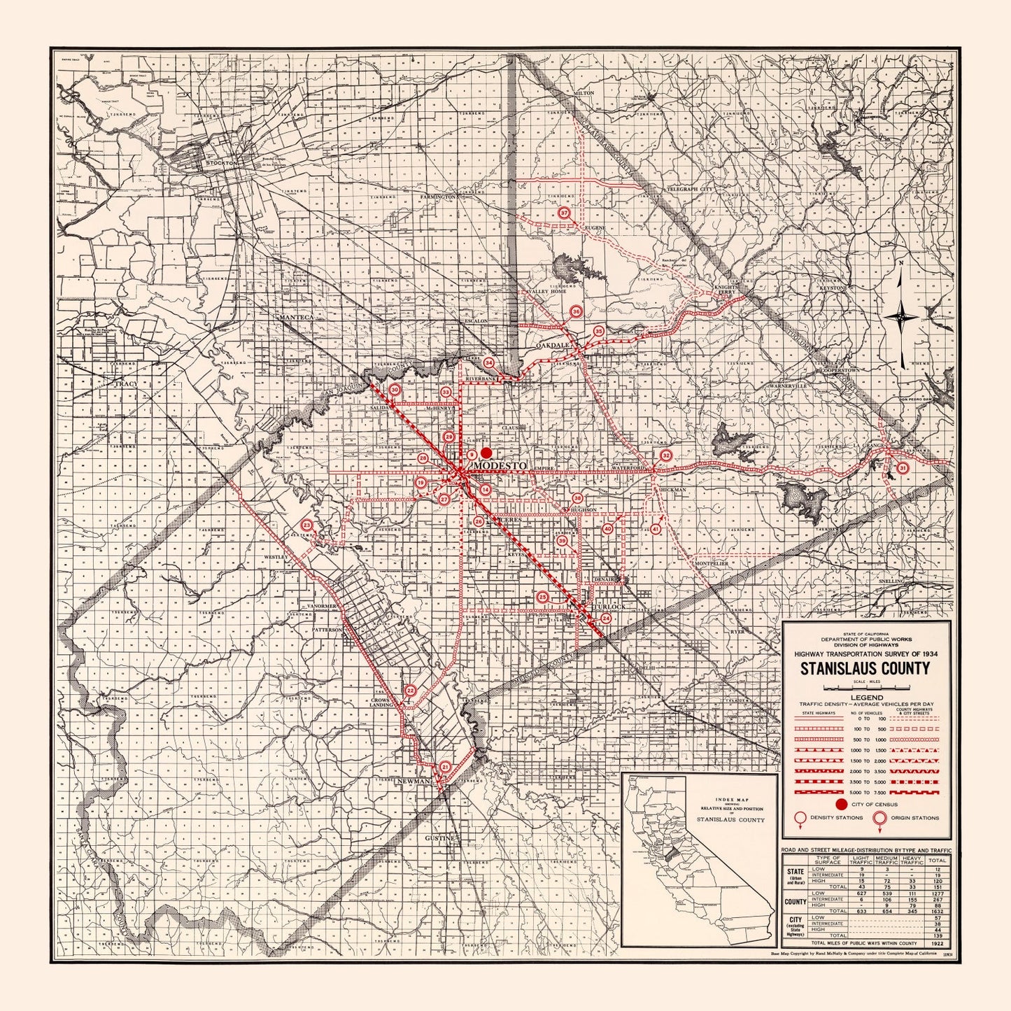 Vintage Map of Stanislaus County, California 1935