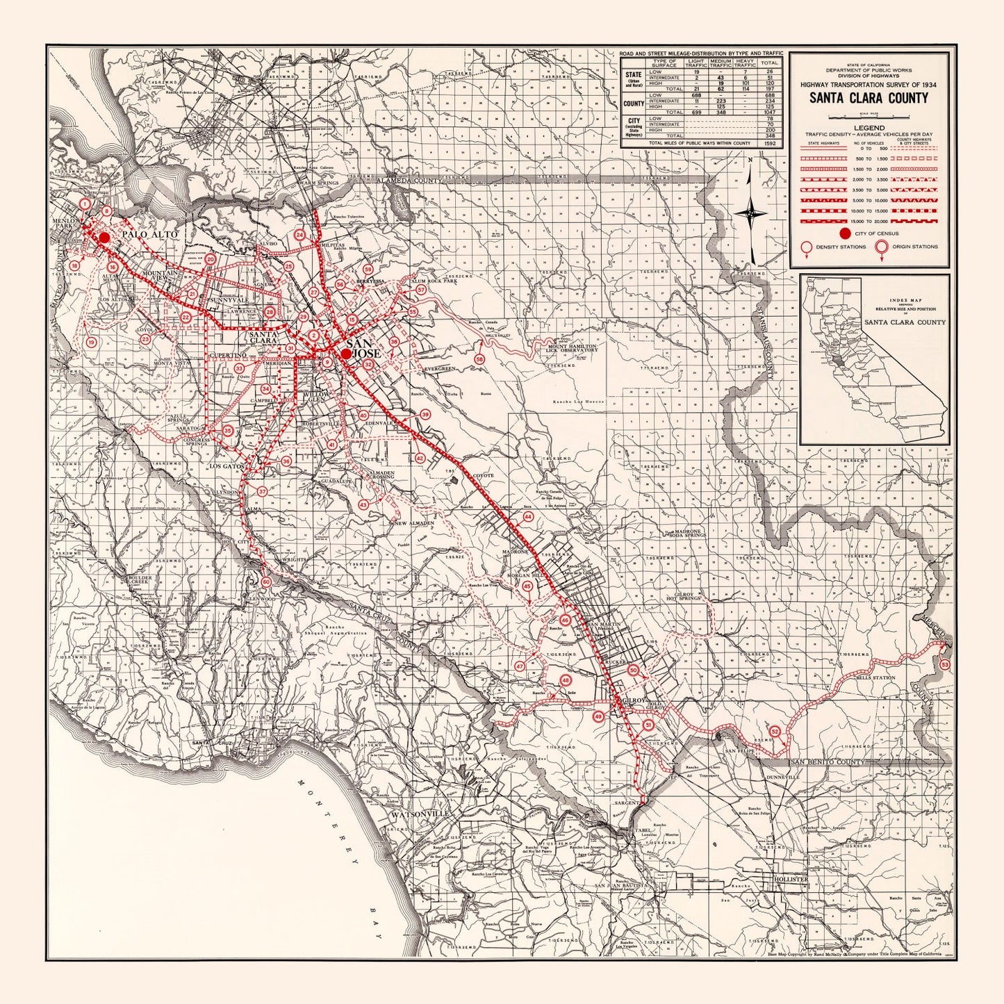 Vintage Map of Santa Clara County, California 1935
