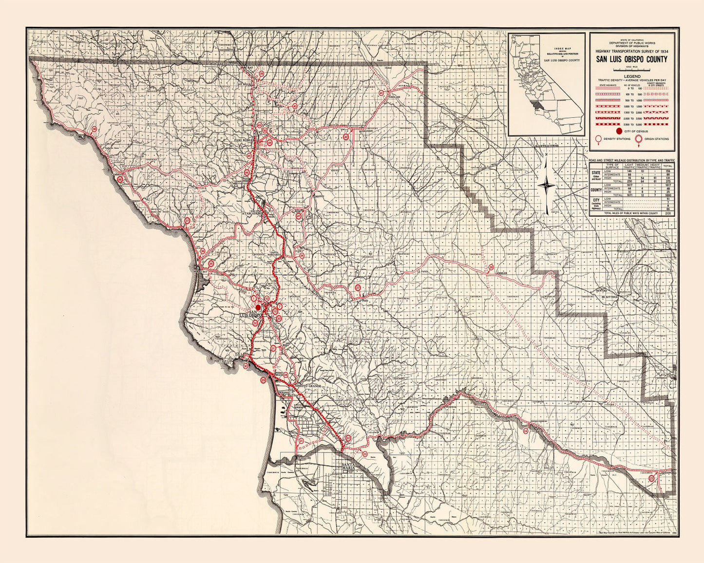 Vintage Map of San Luis Obispo, California 1935