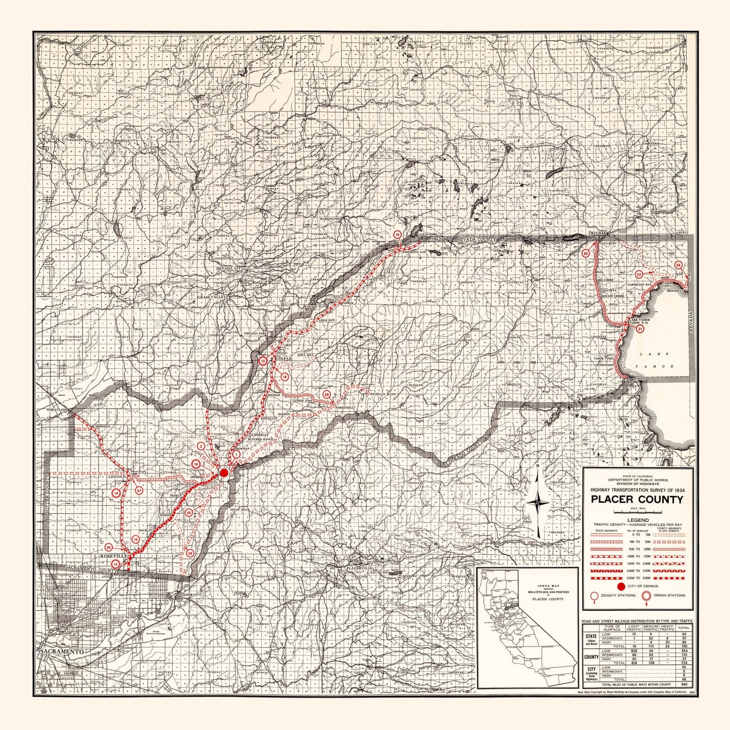 Vintage Map of Placer County, California 1935