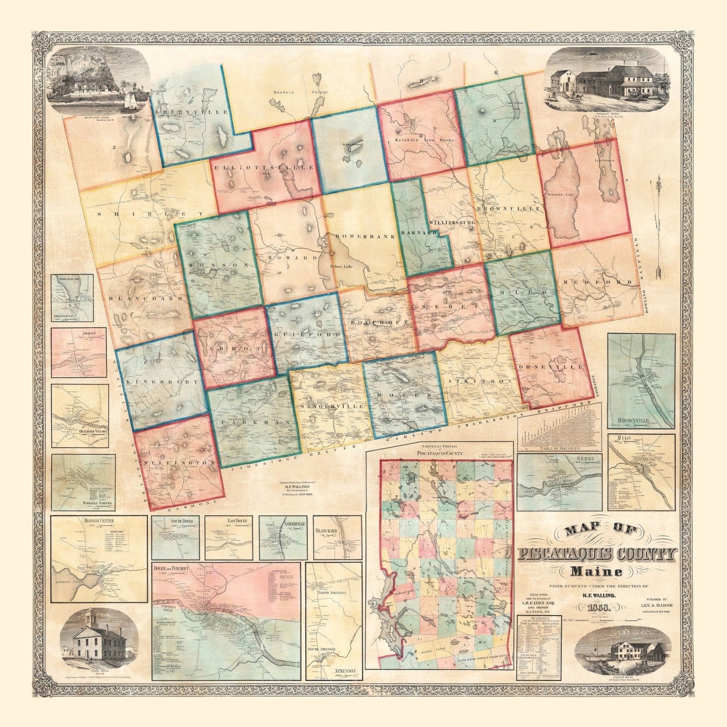 Vintage Map of Piscataquis County, Maine 1858