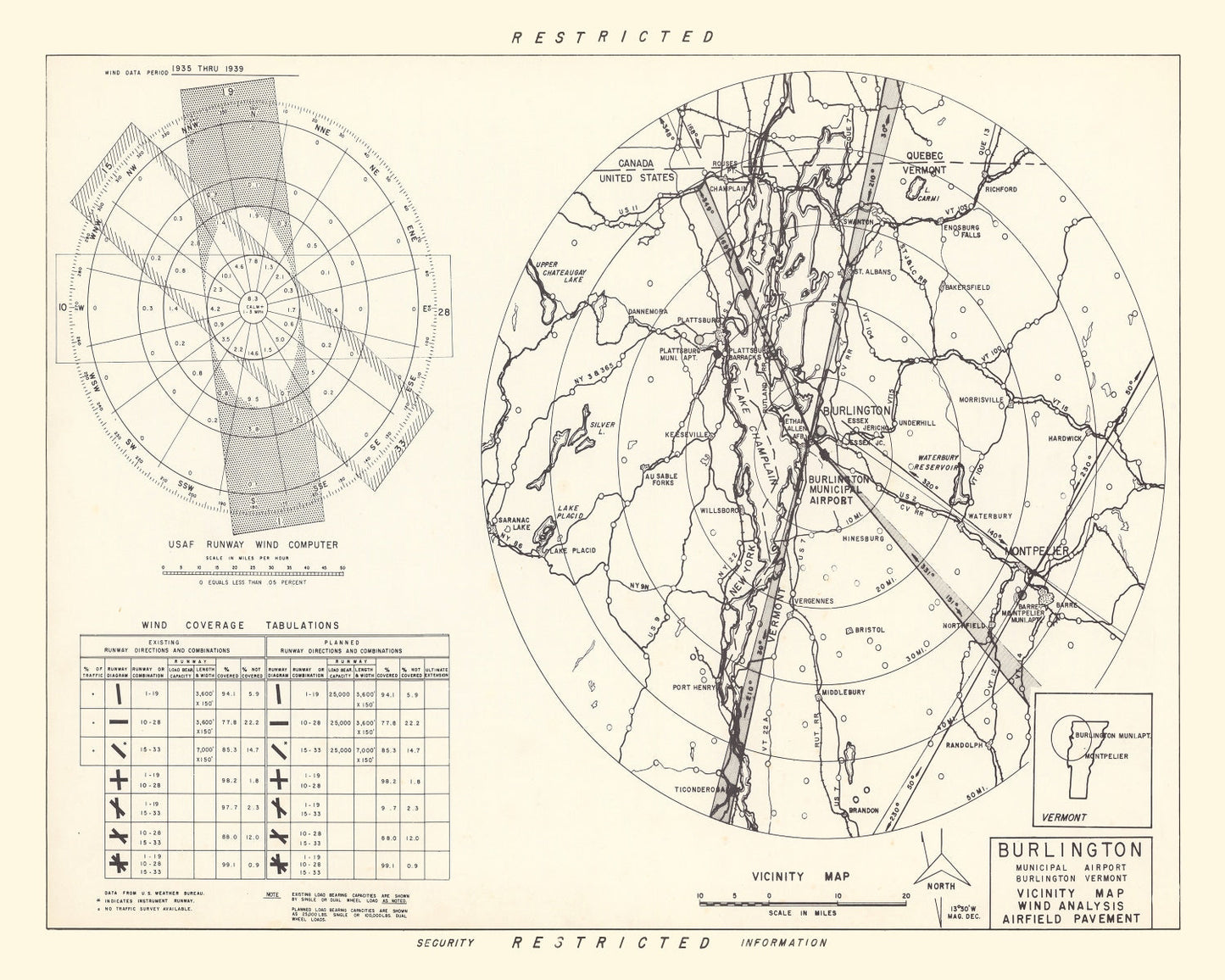 Vintage Map of the Burlington Municipal Airport Vicinity, 1952